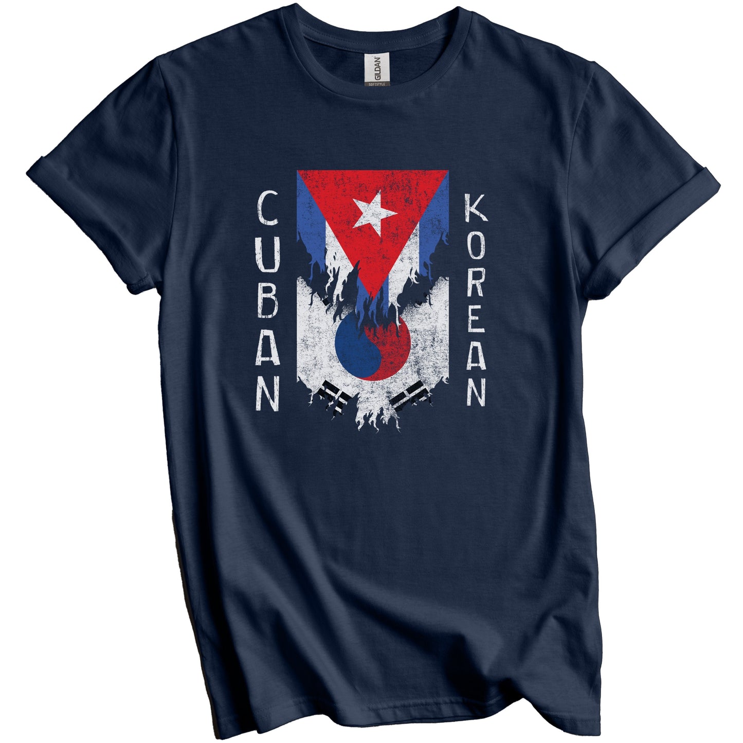 Cuban Korean Flags Ripped Torn Cuba South Korea T-Shirt