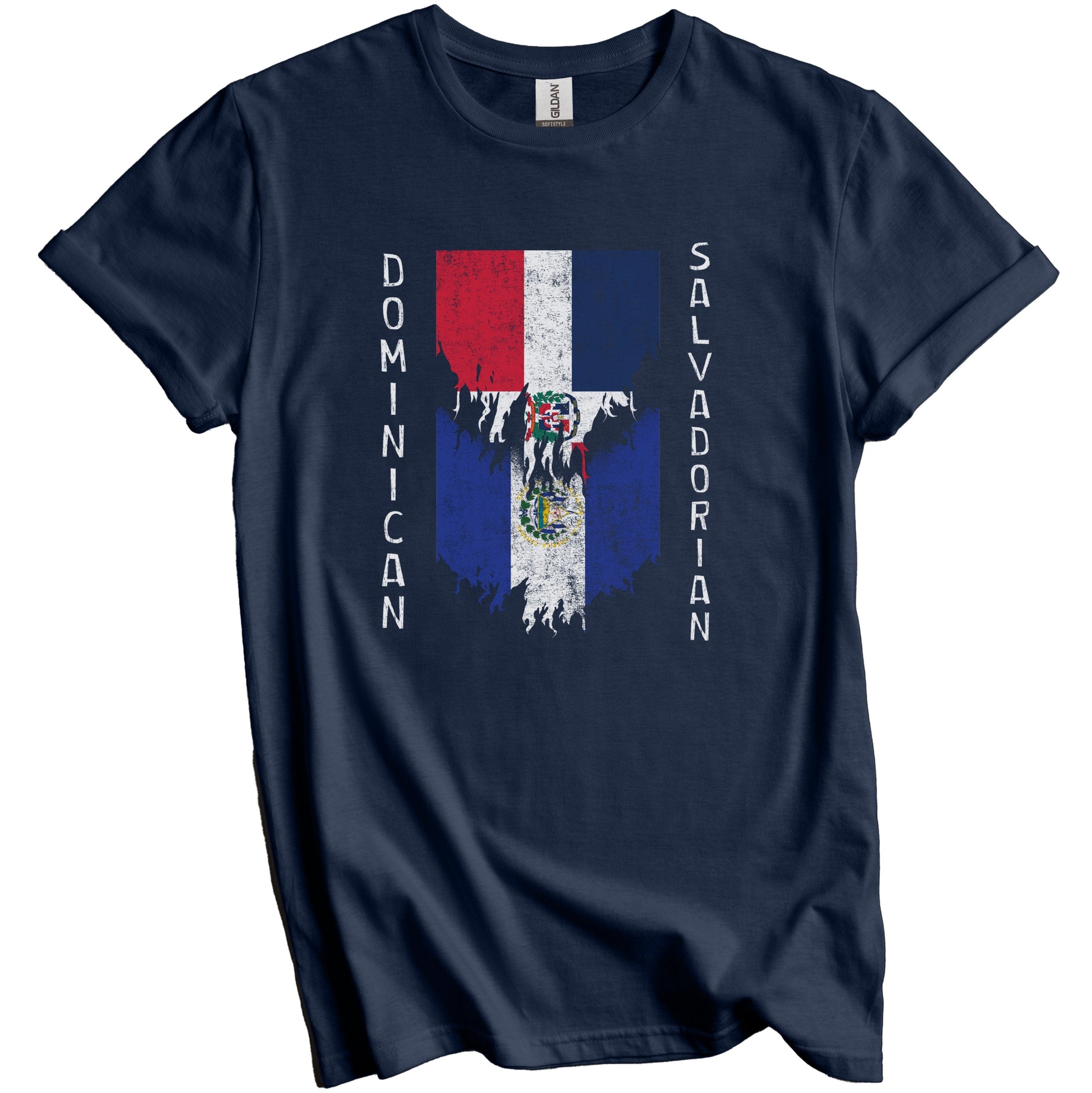 Dominican Salvadorian Flags Ripped Torn Dominican Republic El Salvador T-Shirt