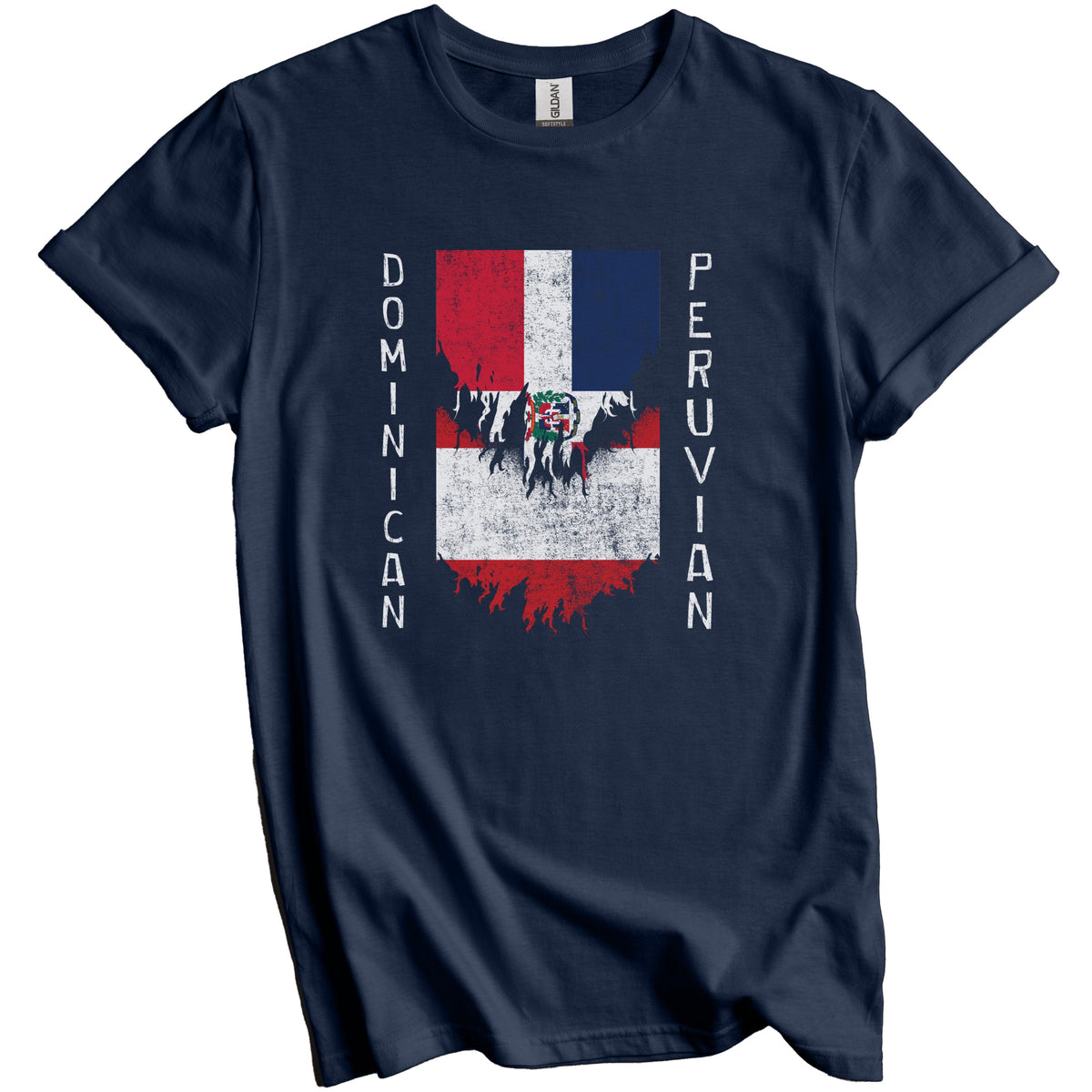 Dominican Peruvian Flags Ripped Torn Dominican Republic Peru T-Shirt