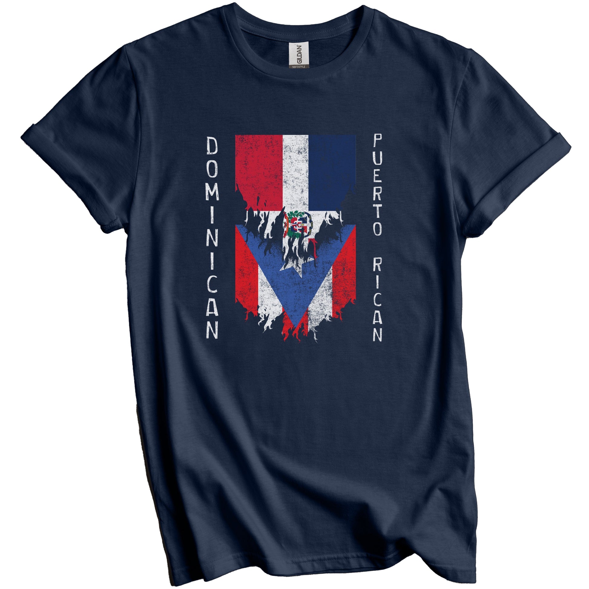 Dominican Puerto Rican Flags Ripped Torn Dominican Republic Puerto Rico T-Shirt