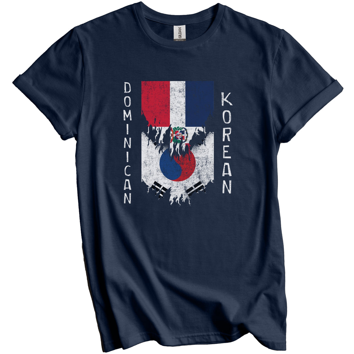 Dominican Korean Flags Ripped Torn Dominican Republic South Korea T-Shirt