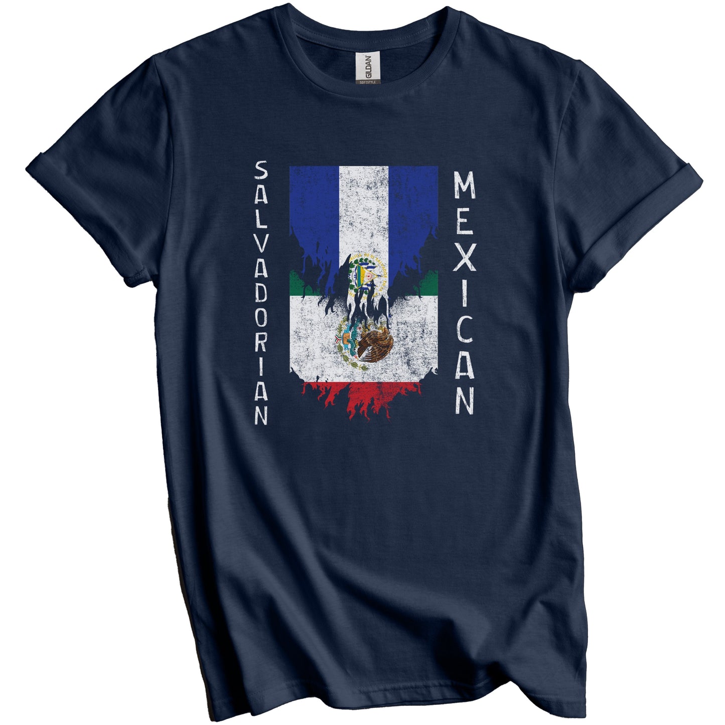 Salvadorian Mexican Flags Ripped Torn El Salvador Mexico T-Shirt
