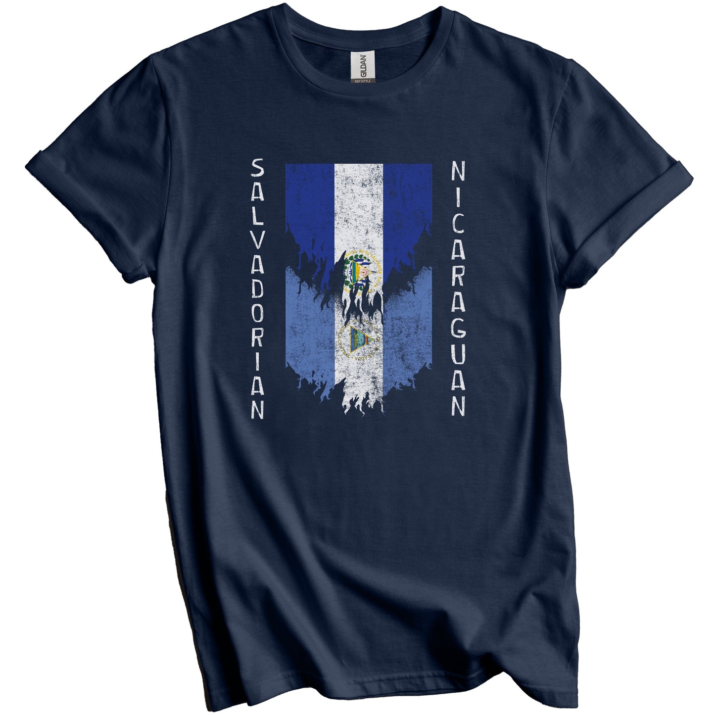 Salvadorian Nicaraguan Flags Ripped Torn El Salvador Nicaragua T-Shirt