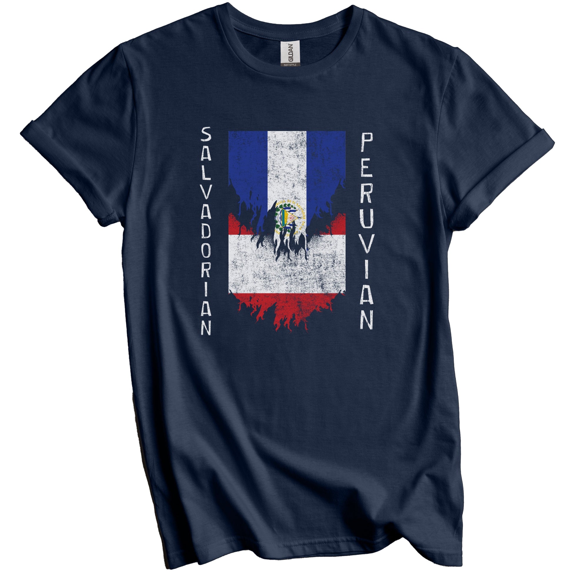 Salvadorian Peruvian Flags Ripped Torn El Salvador Peru T-Shirt