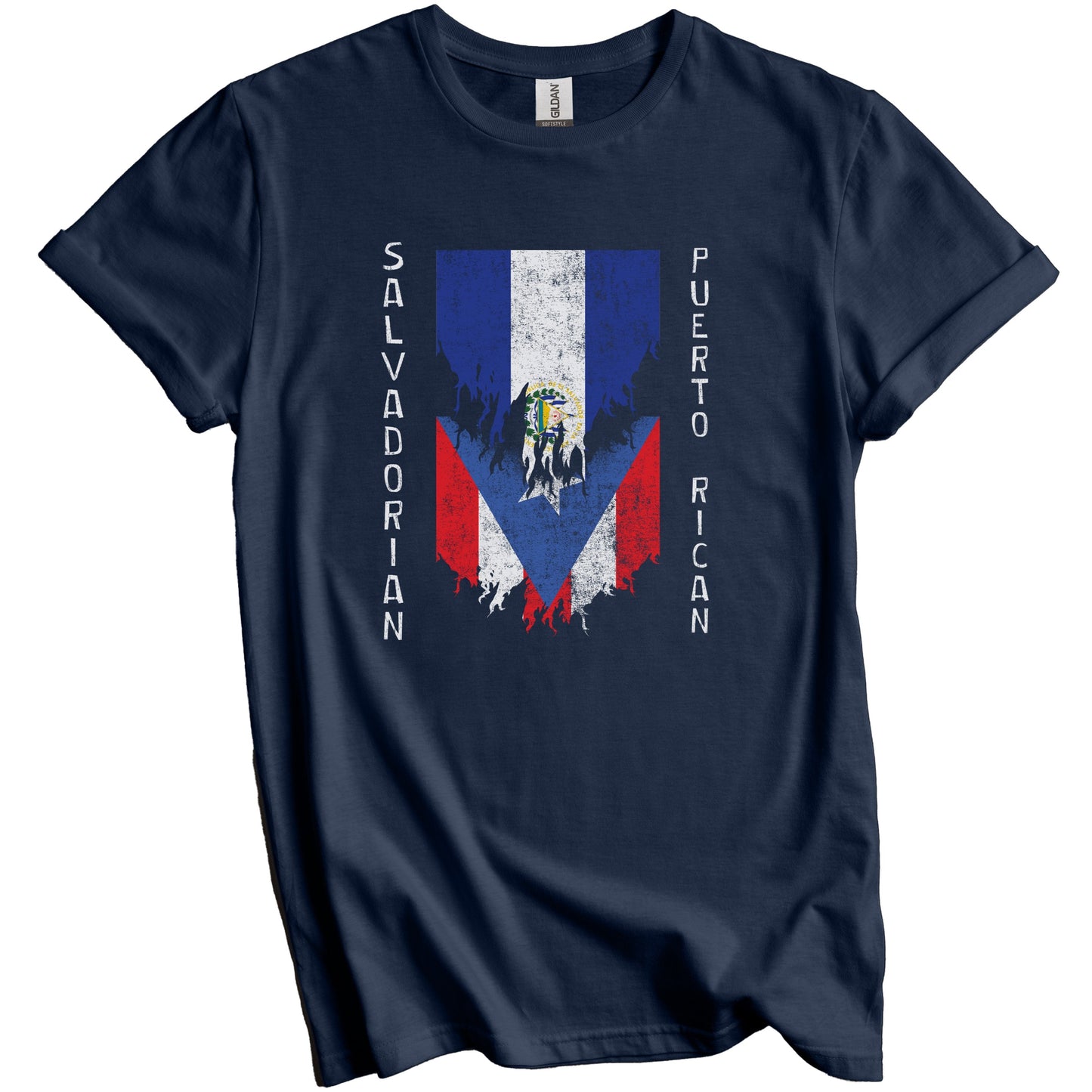 Salvadorian Puerto Rican Flags Ripped Torn El Salvador Puerto Rico T-Shirt