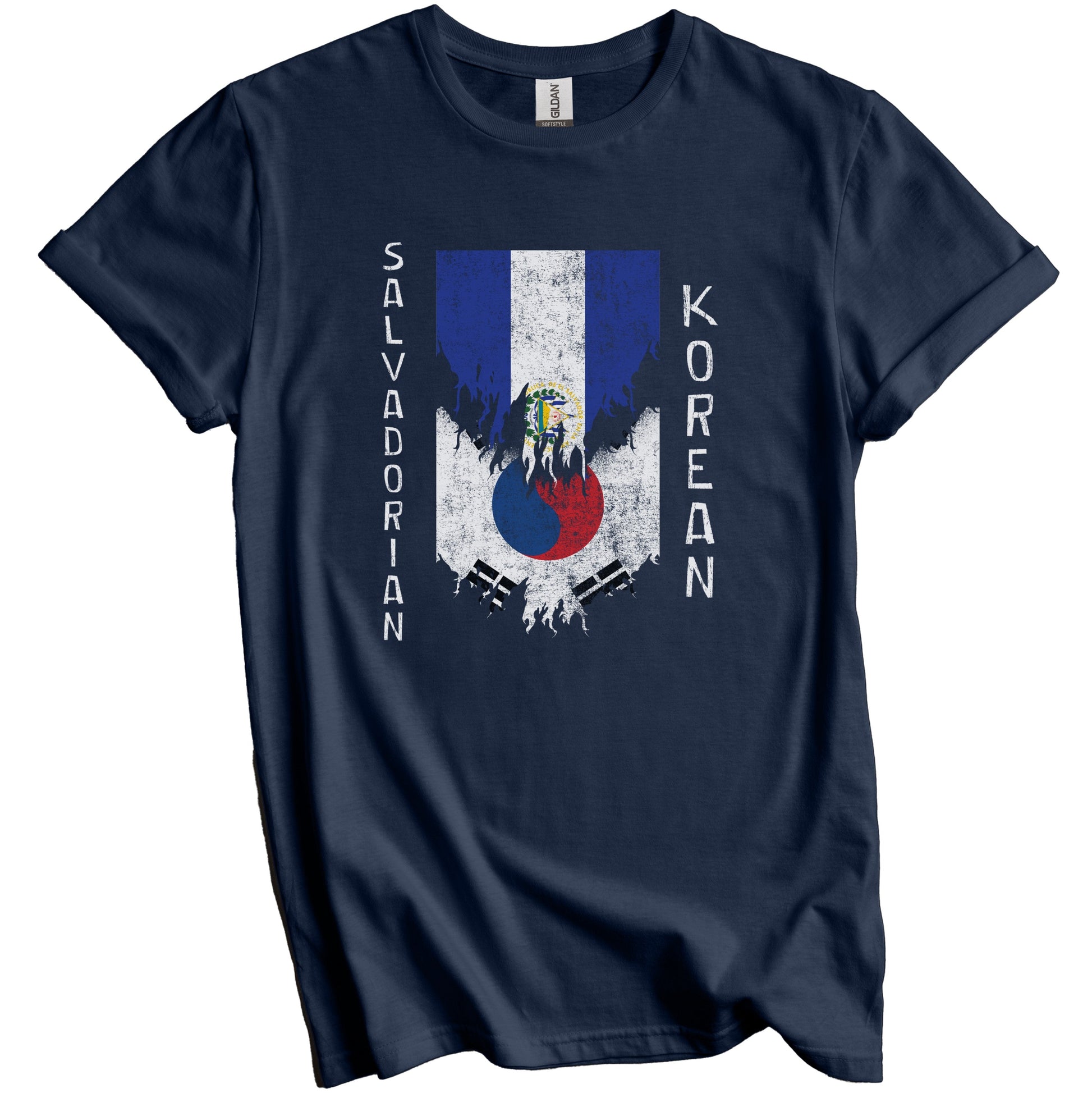 Salvadorian Korean Flags Ripped Torn El Salvador South Korea T-Shirt