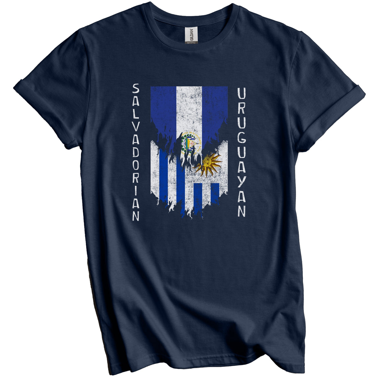Salvadorian Uruguayan Flags Ripped Torn El Salvador Uruguay T-Shirt