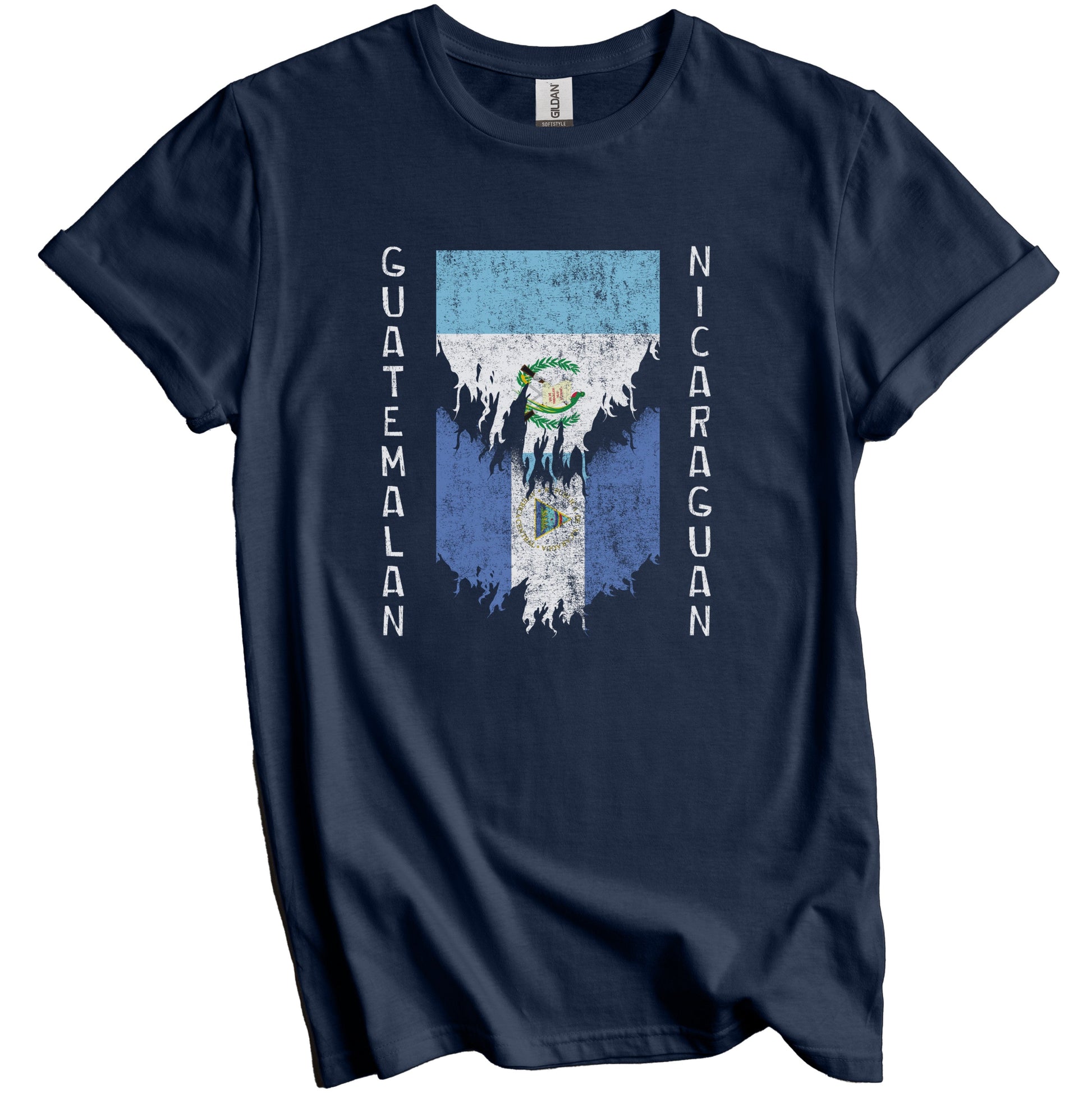 Guatemalan Nicaraguan Flags Ripped Torn Guatemala Nicaragua T-Shirt