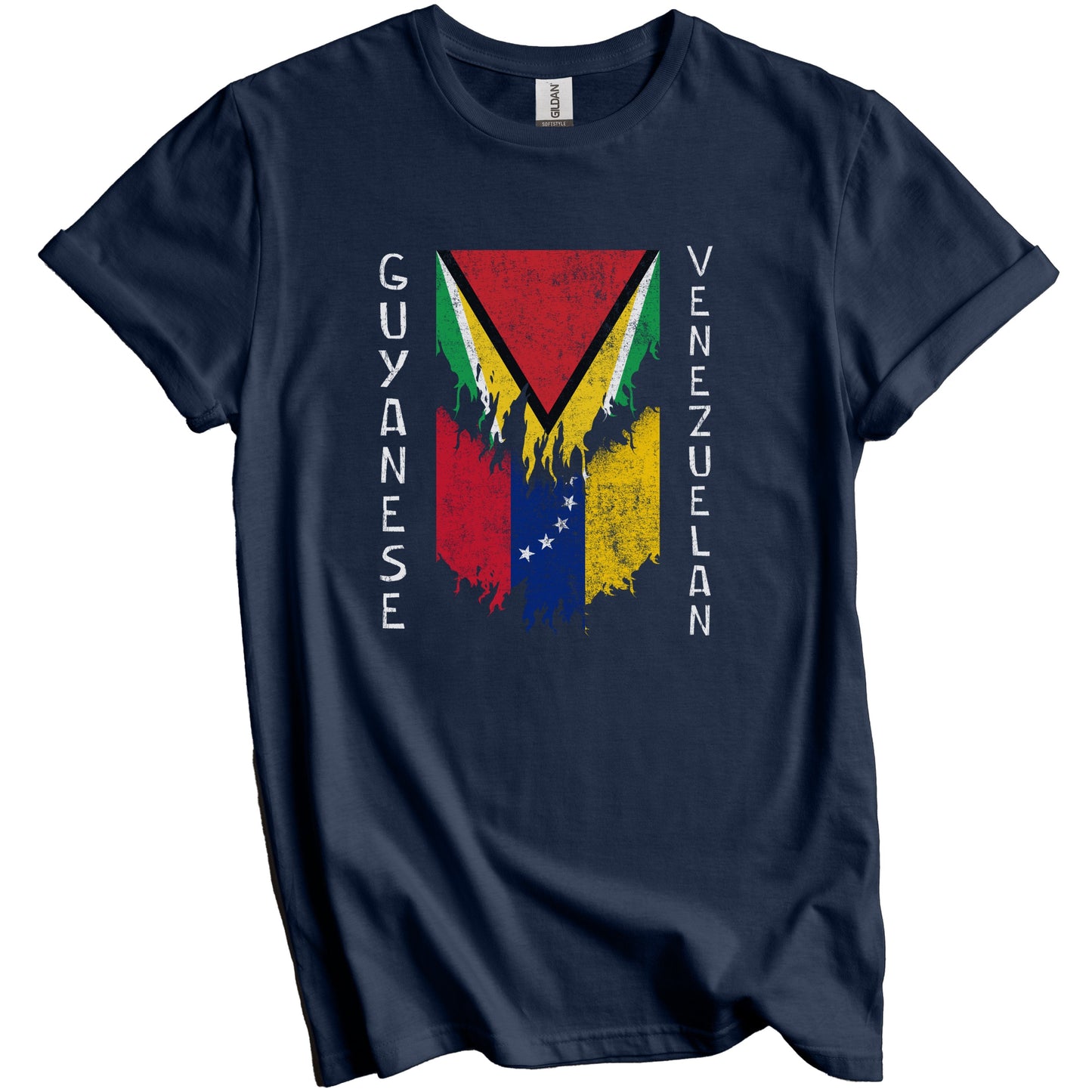 Guyanese Venezuelan Flags Ripped Torn Guyana Venezuela T-Shirt