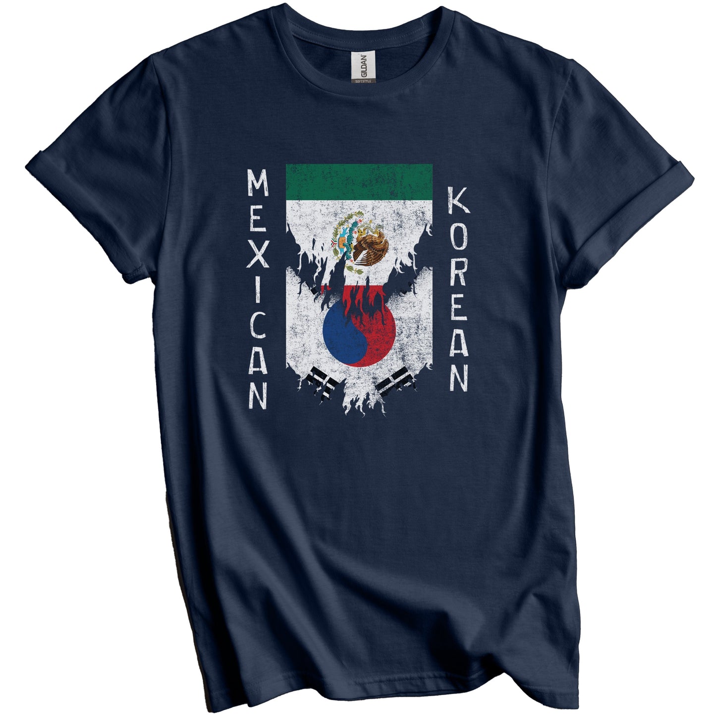 Mexican Korean Flags Ripped Torn Mexico South Korea T-Shirt