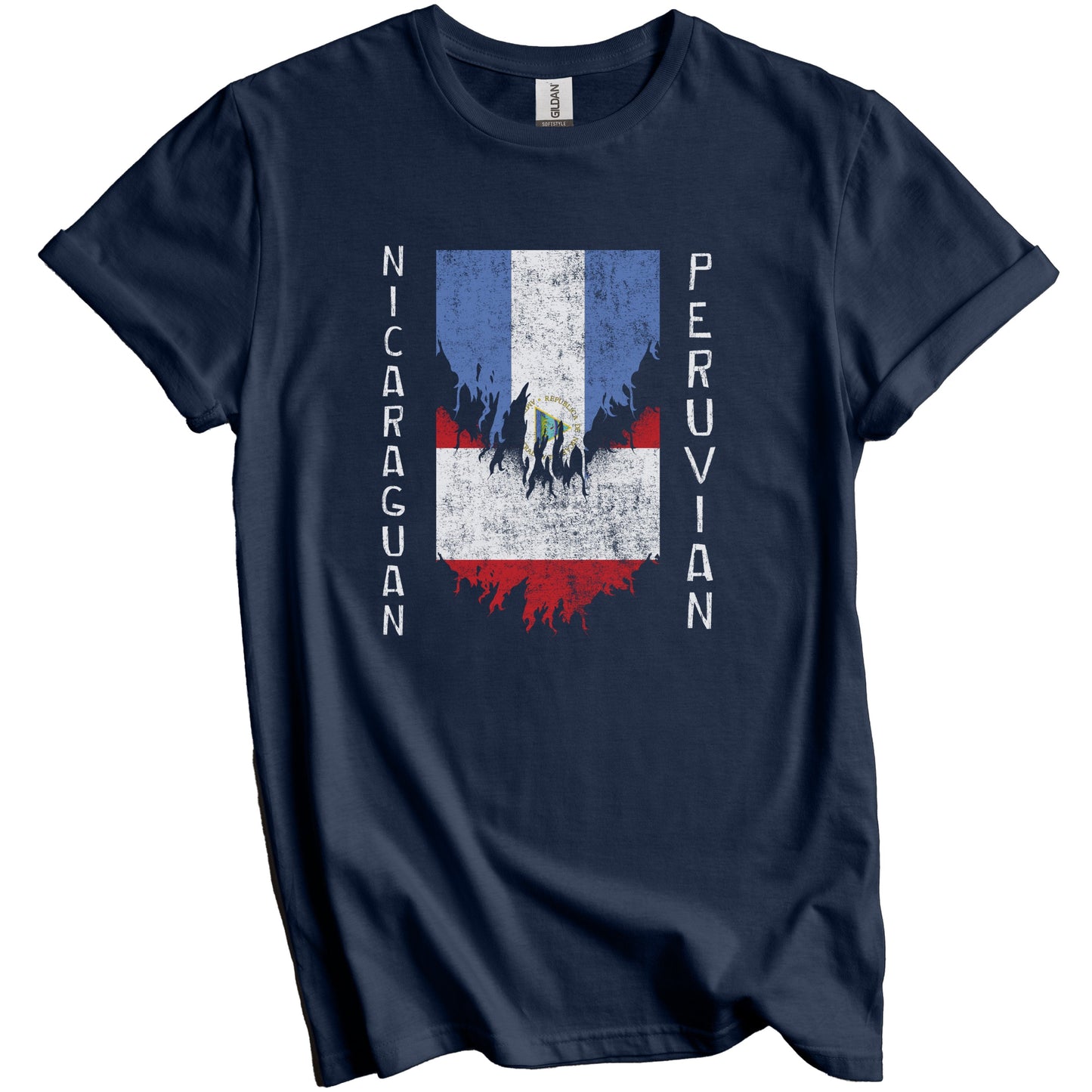 Nicaraguan Peruvian Flags Ripped Torn Nicaragua Peru T-Shirt