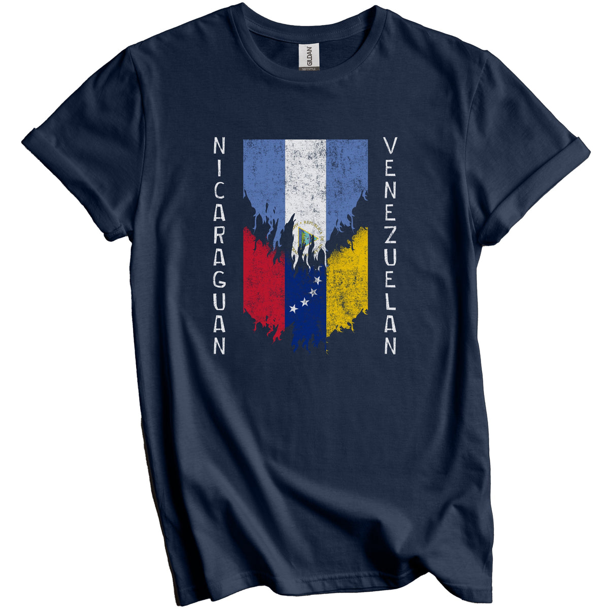 Nicaraguan Venezuelan Flags Ripped Torn Nicaragua Venezuela T-Shirt
