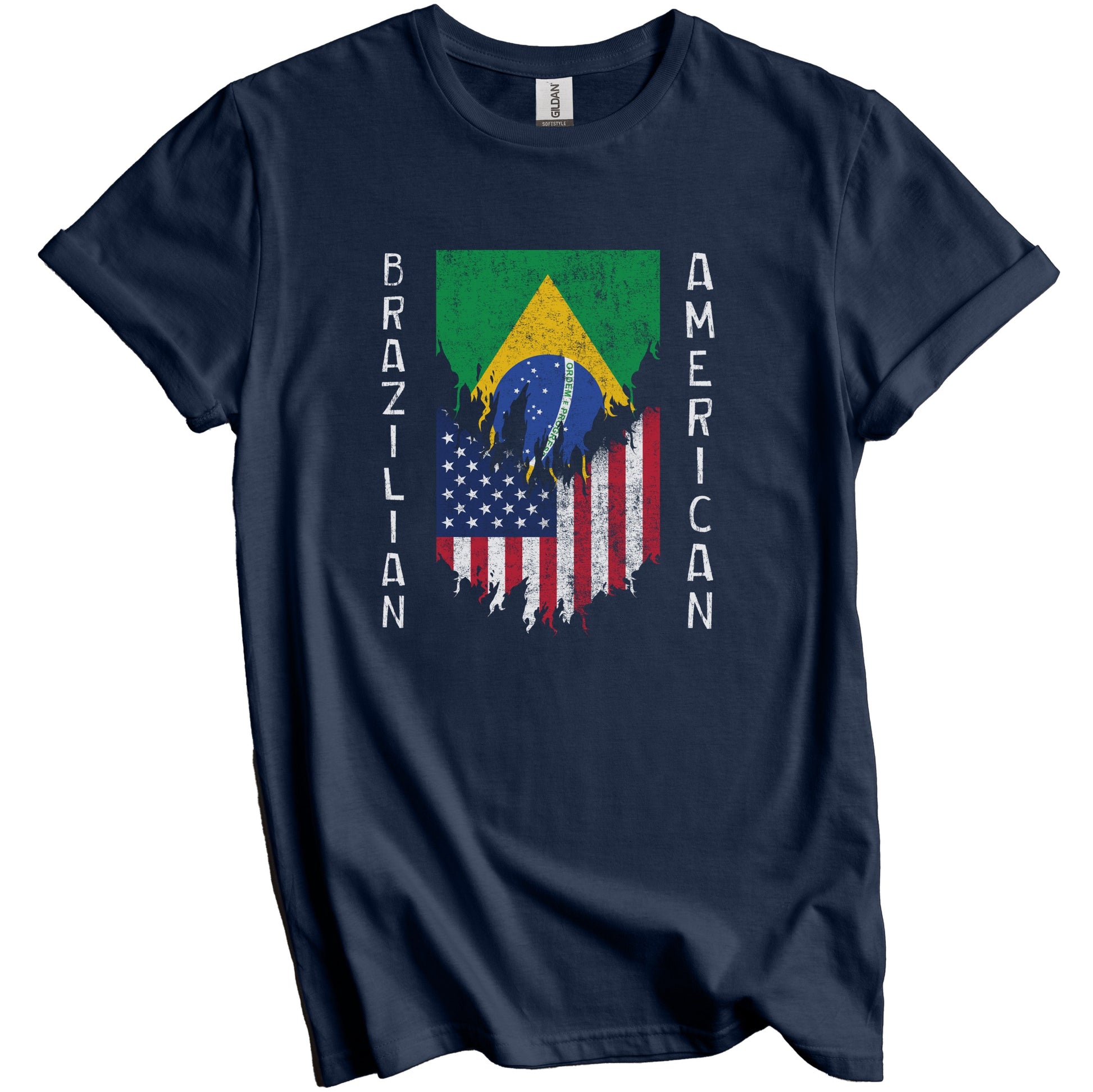 Brazilian American Flags Ripped Torn Brazil T-Shirt