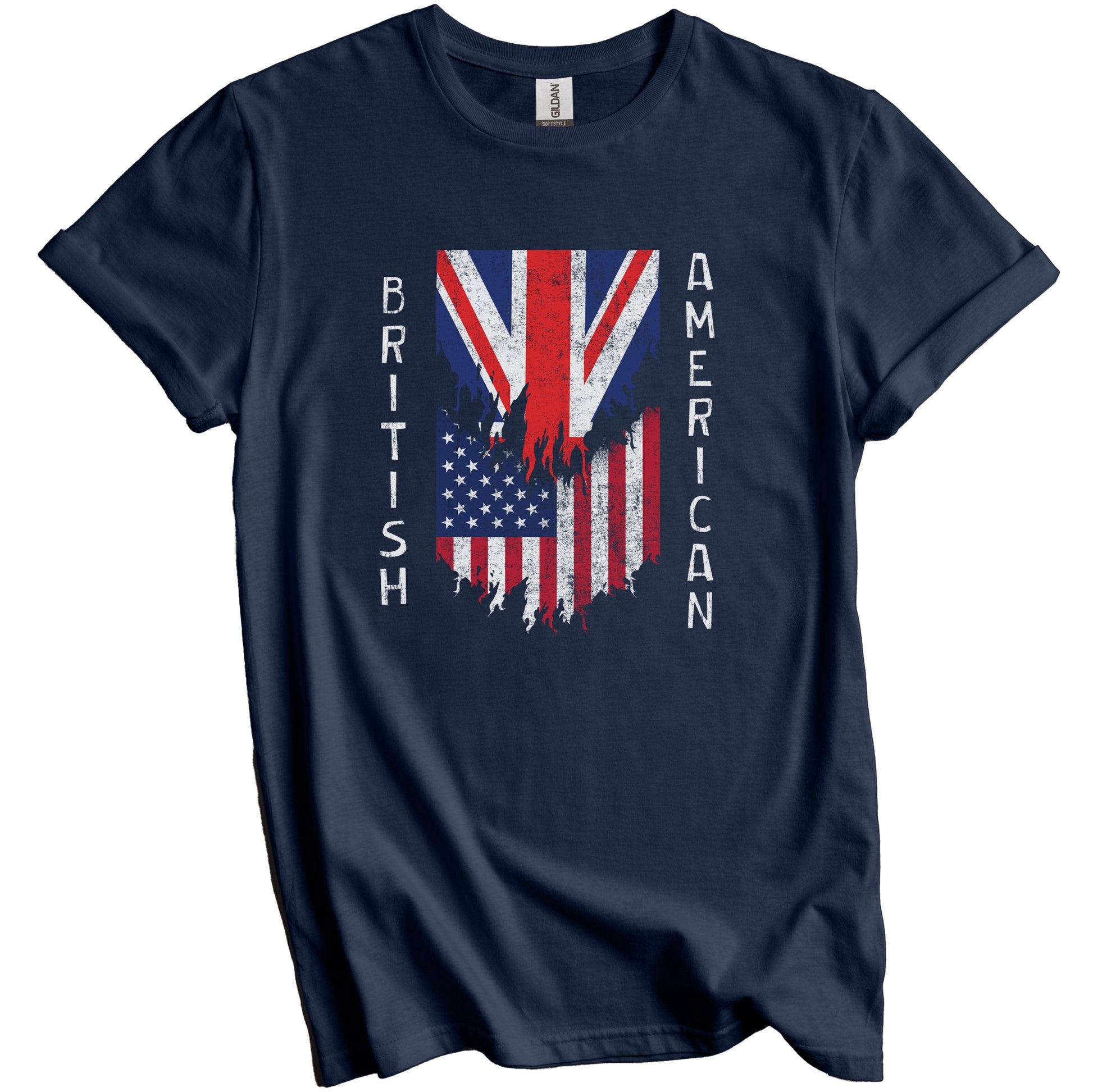 British American Flags Ripped Torn UK T-Shirt