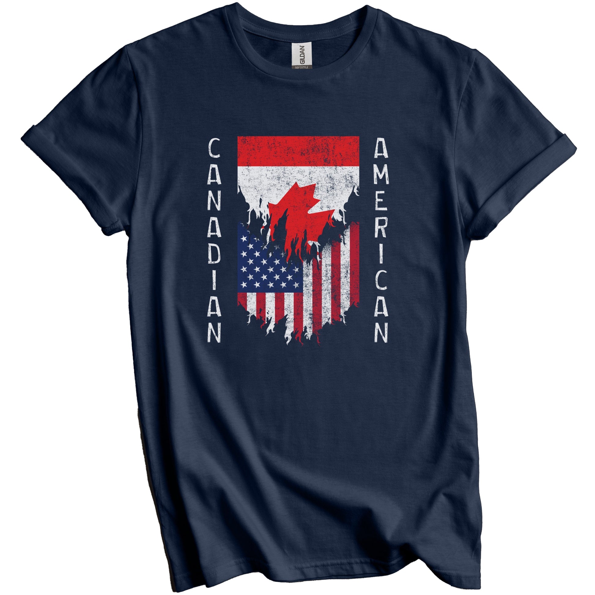 Canadian American Flags Ripped Torn Canada T-Shirt