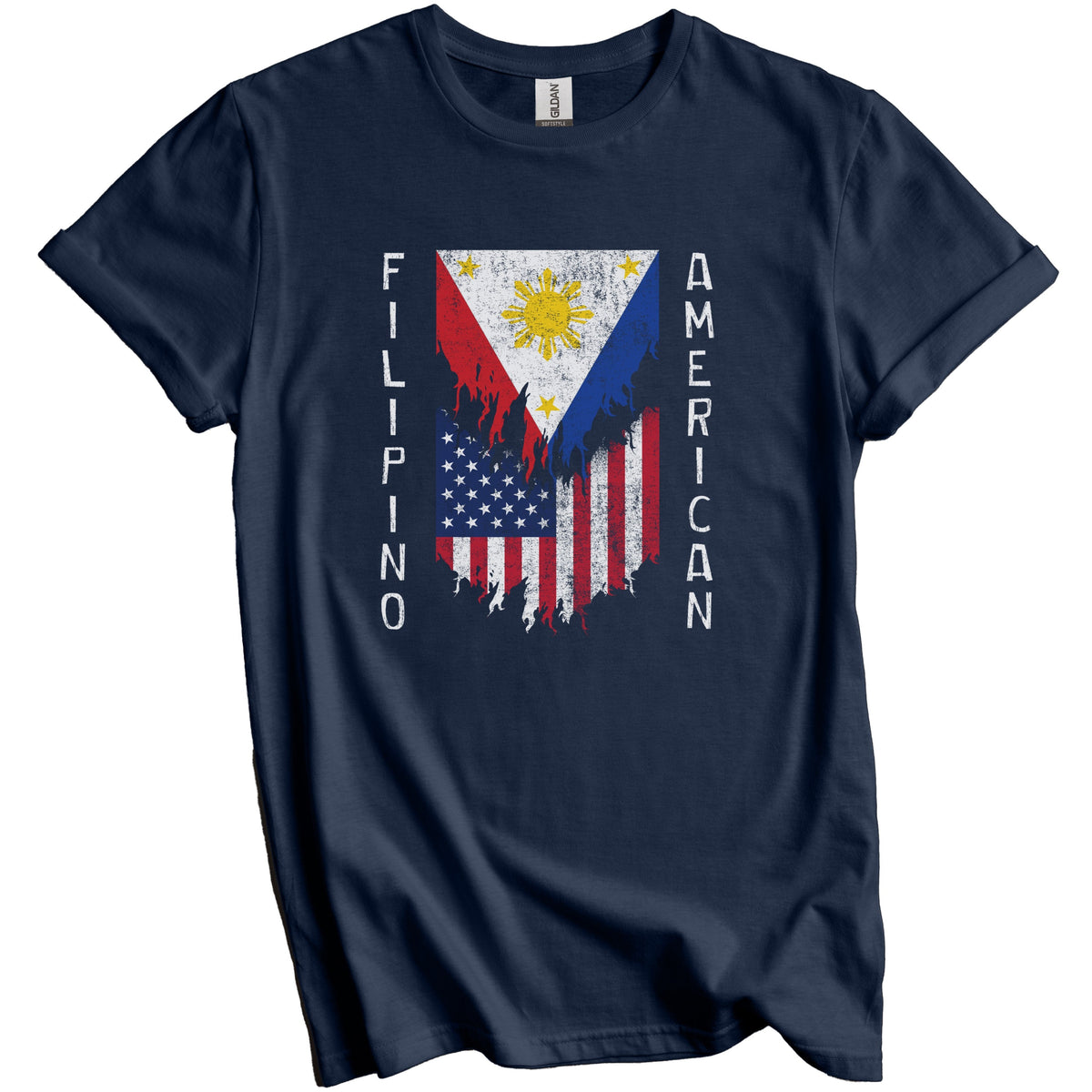 Filipino American Flags Ripped Torn Philippines T-Shirt