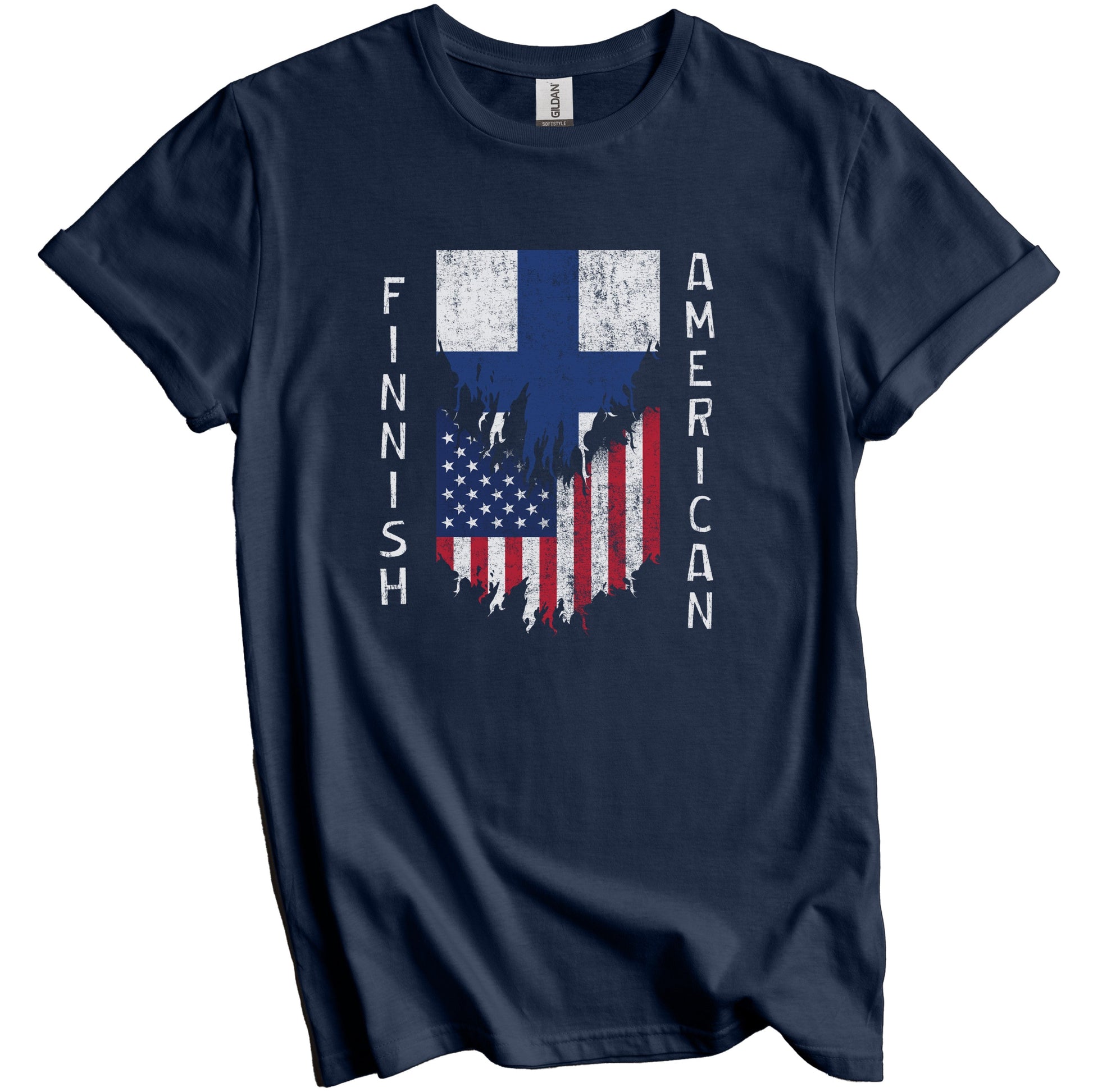 Finnish American Flags Ripped Torn Finland T-Shirt