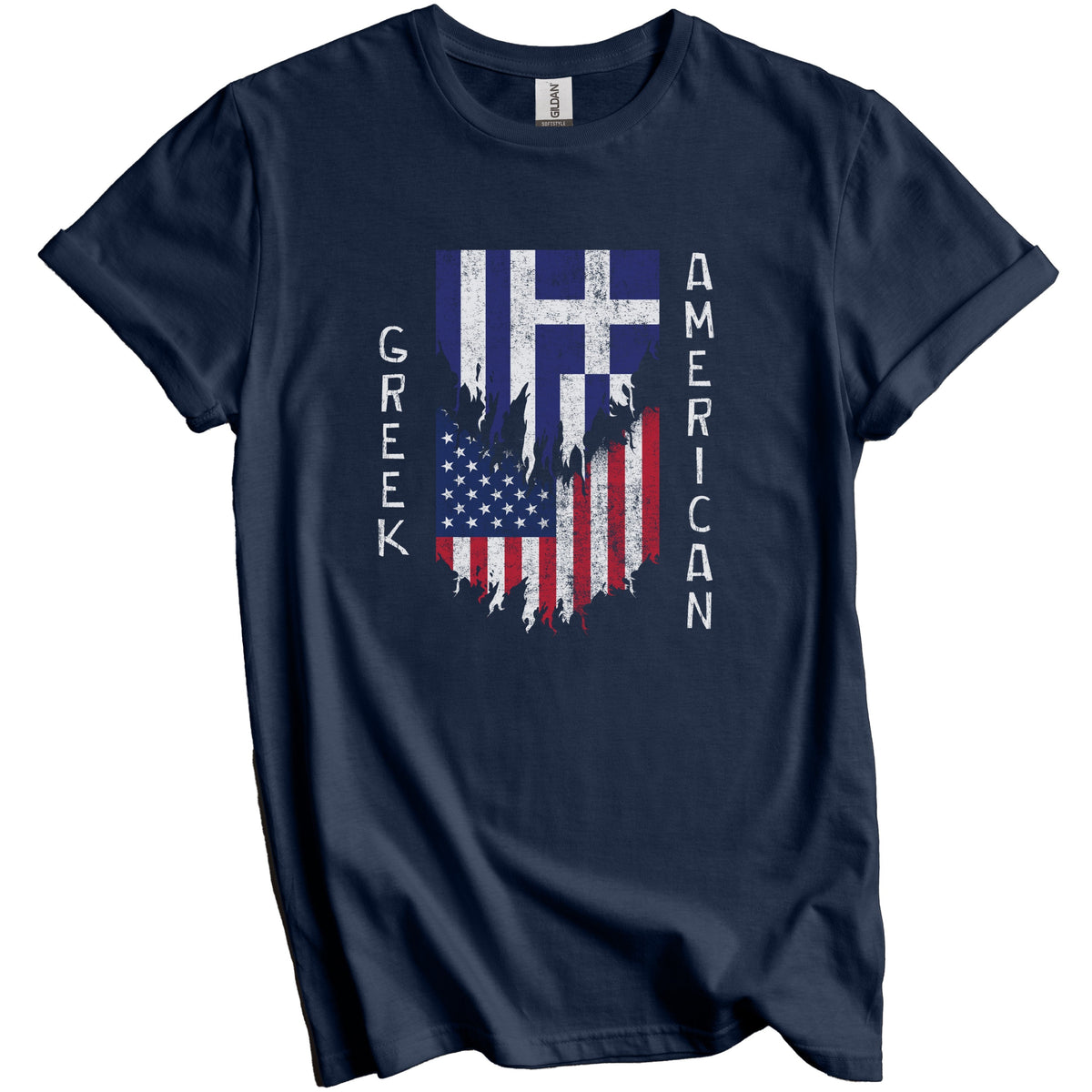 Greek American Flags Ripped Torn Greece T-Shirt