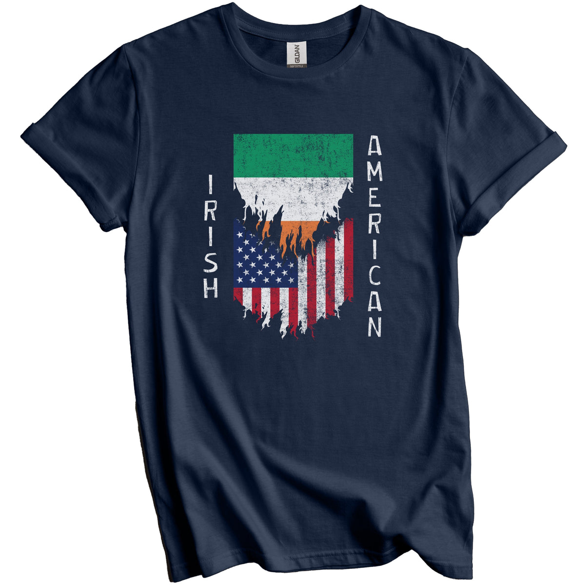 Irish American Flags Ripped Torn Ireland T-Shirt