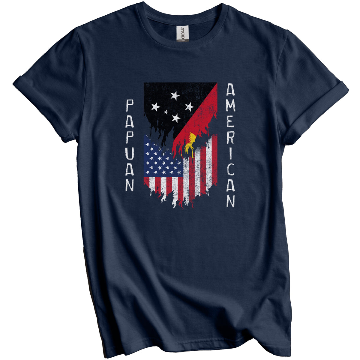 Papuan American Flags Ripped Torn Papua New Guinea T-Shirt