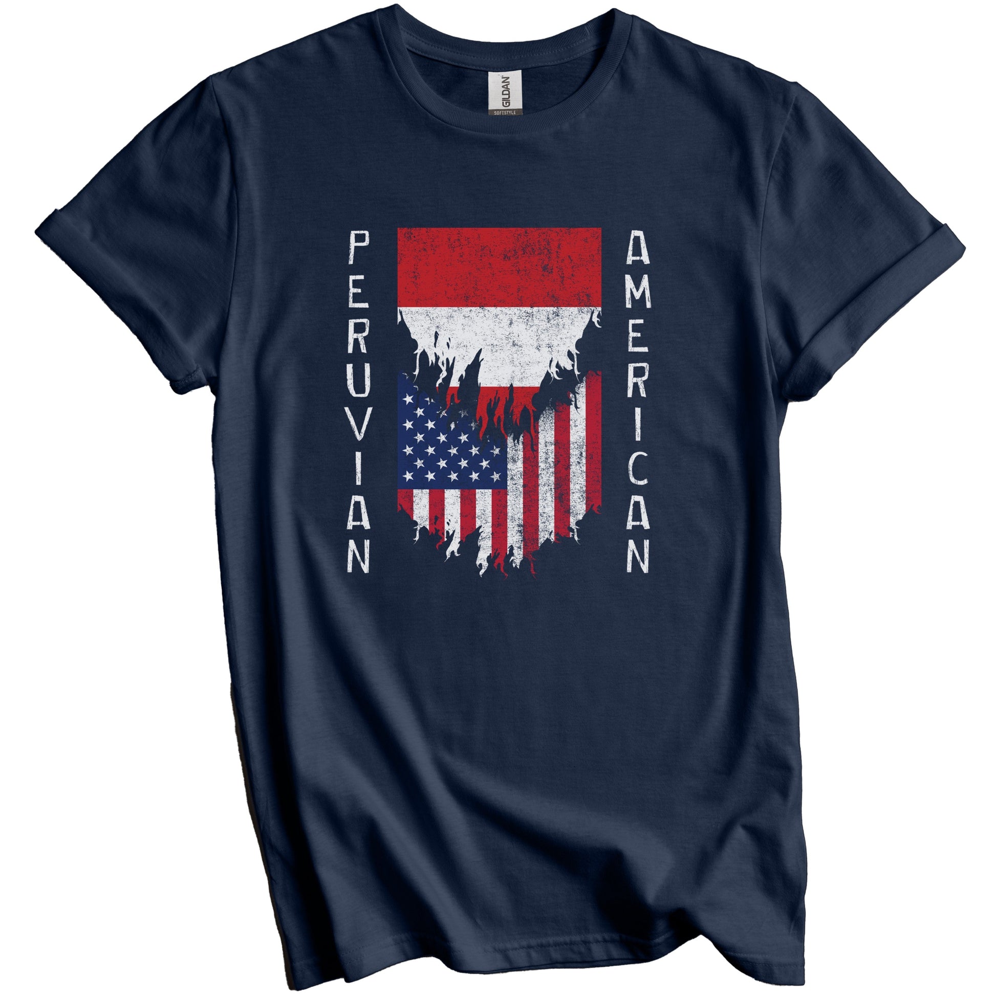Peruvian American Flags Ripped Torn Peru T-Shirt