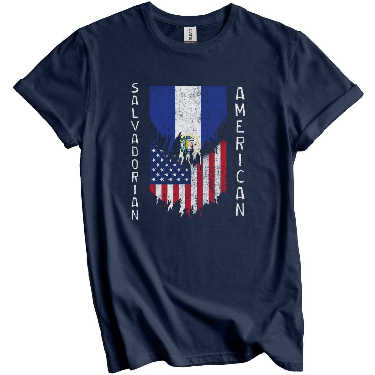 Salvadorian American Flags Ripped Torn El Salvador T-Shirt