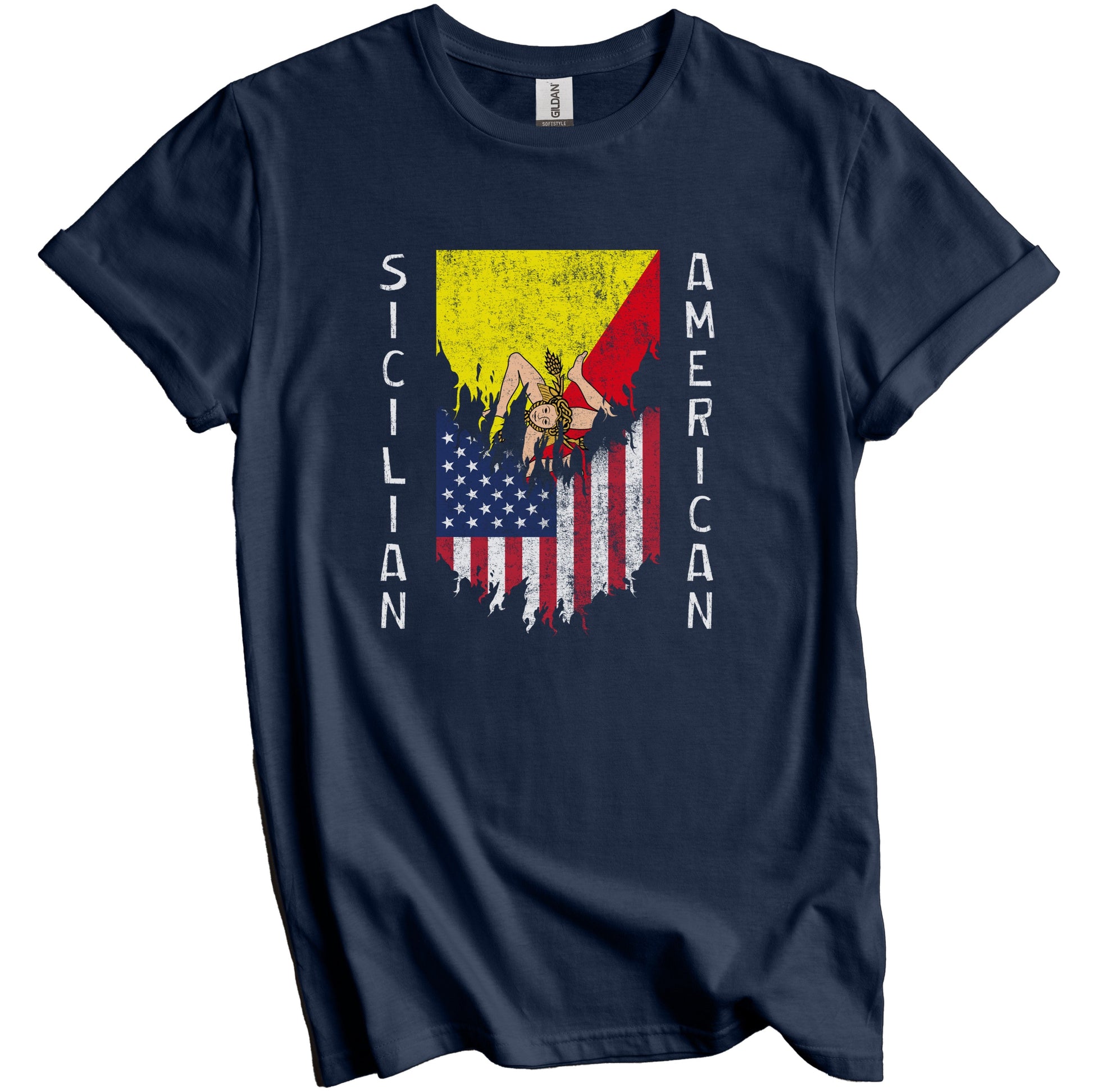 Sicilian American Flags Ripped Torn Sicily T-Shirt