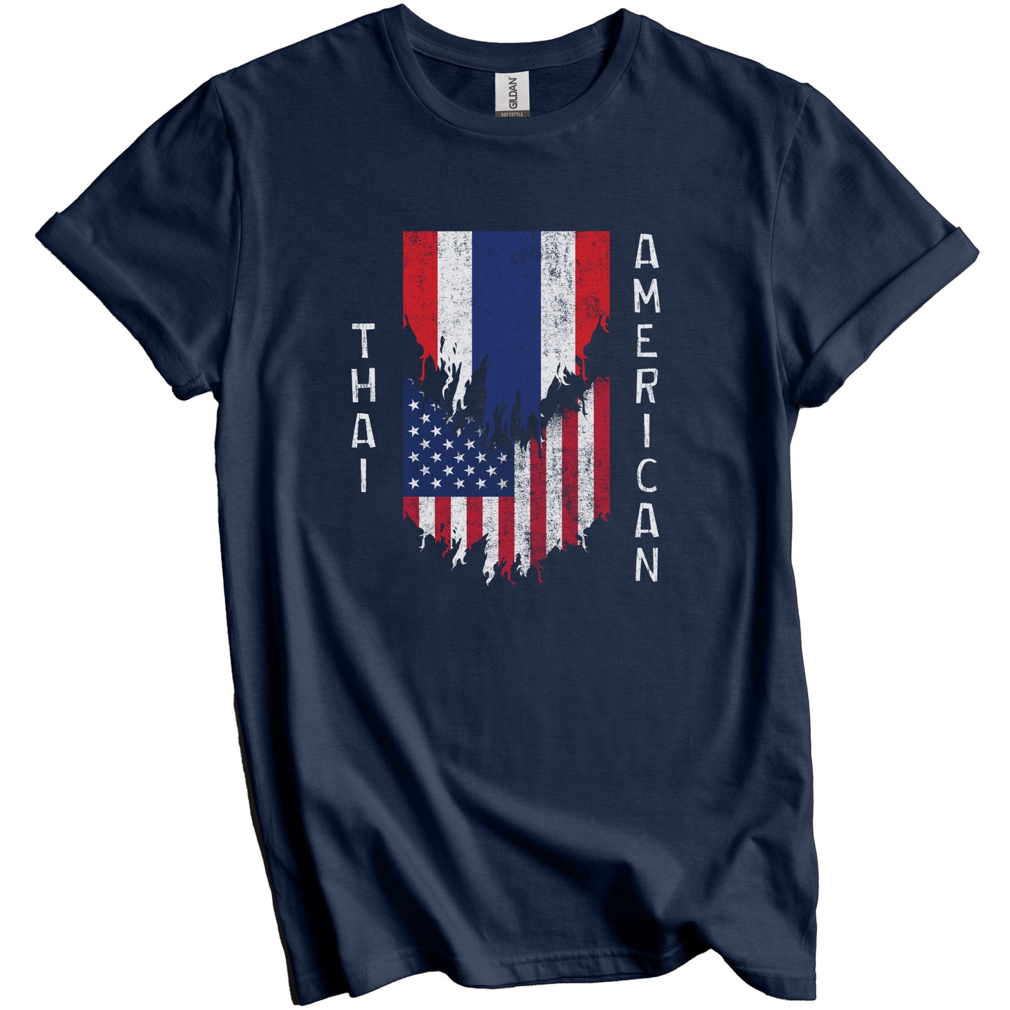 Thai American Flags Ripped Torn Thailand T-Shirt