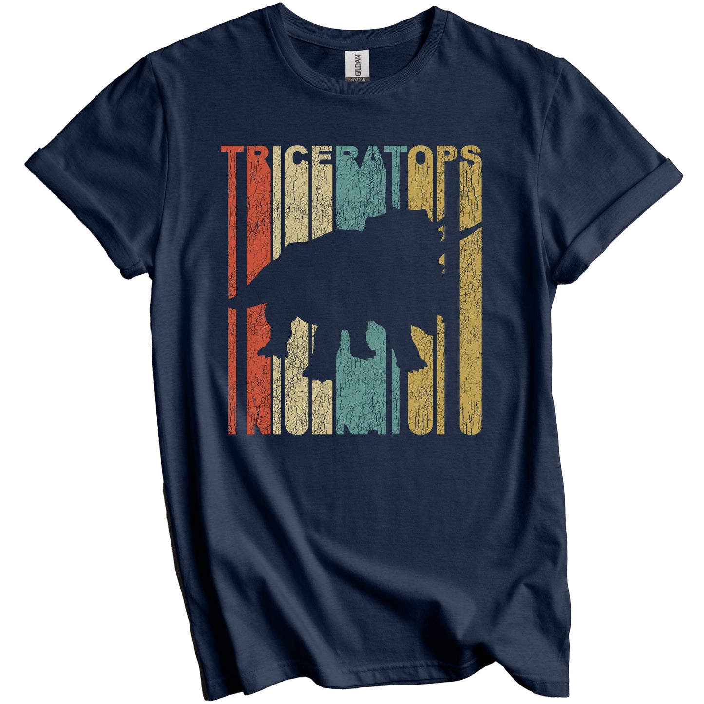 Retro Triceratops Distressed Vintage Dinosaur T-Shirt