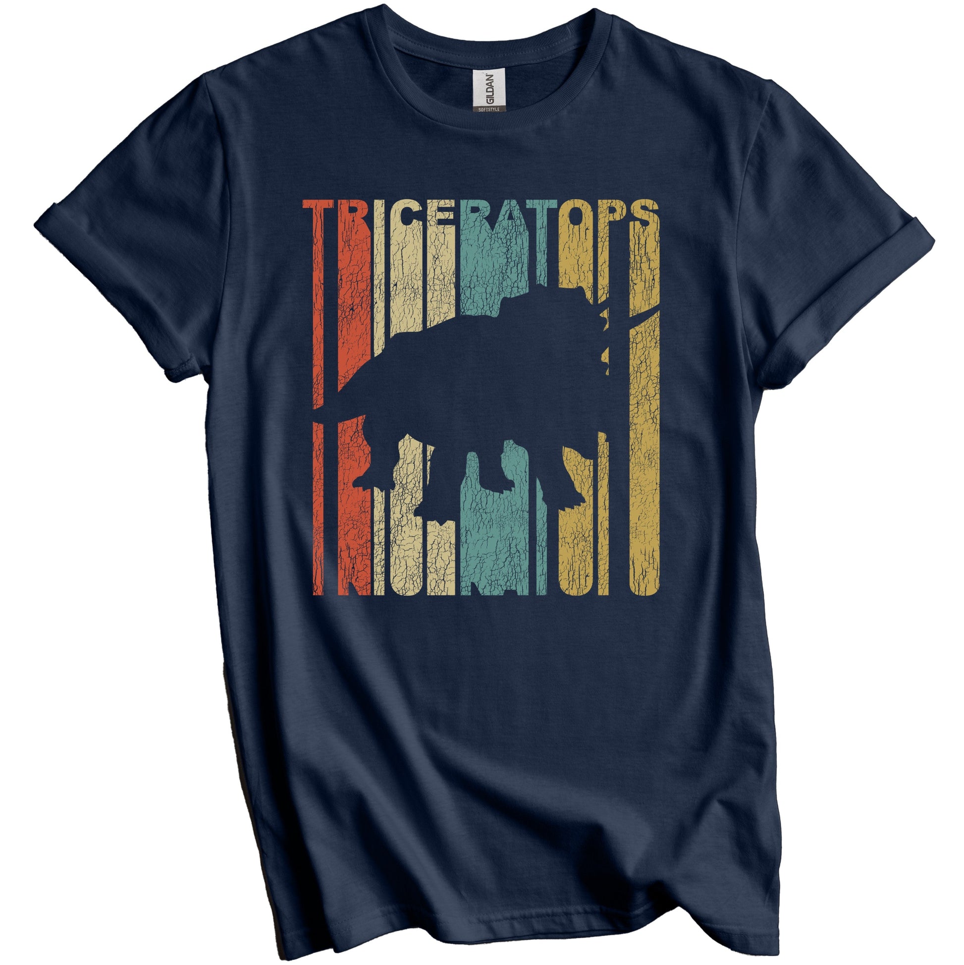 Retro Triceratops Distressed Vintage Dinosaur T-Shirt