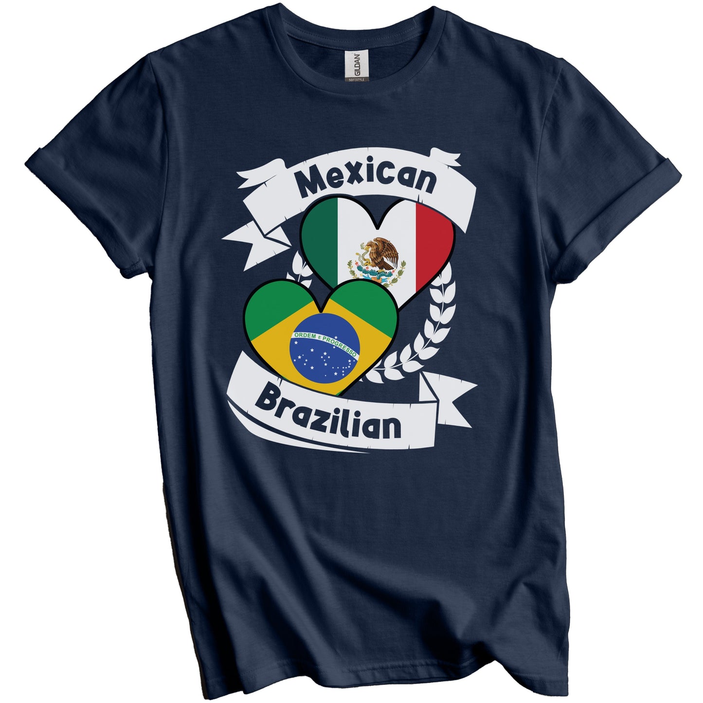 Mexican Brazilian Heart Flags Mexico Brazil T-Shirt