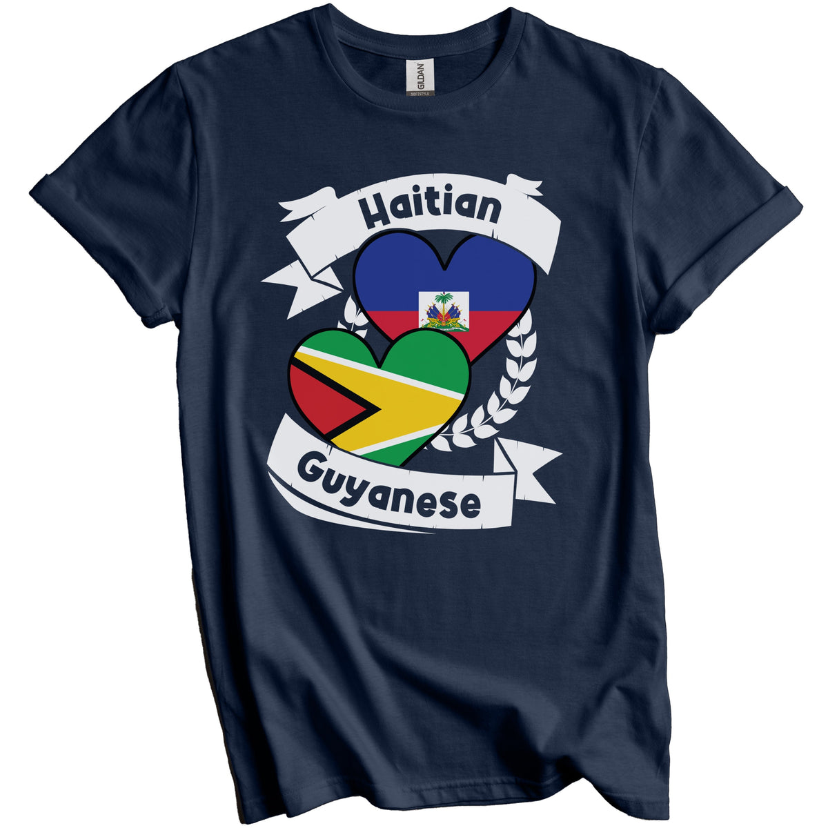 Haitian Guyanese Heart Flags Haiti Guyana T-Shirt