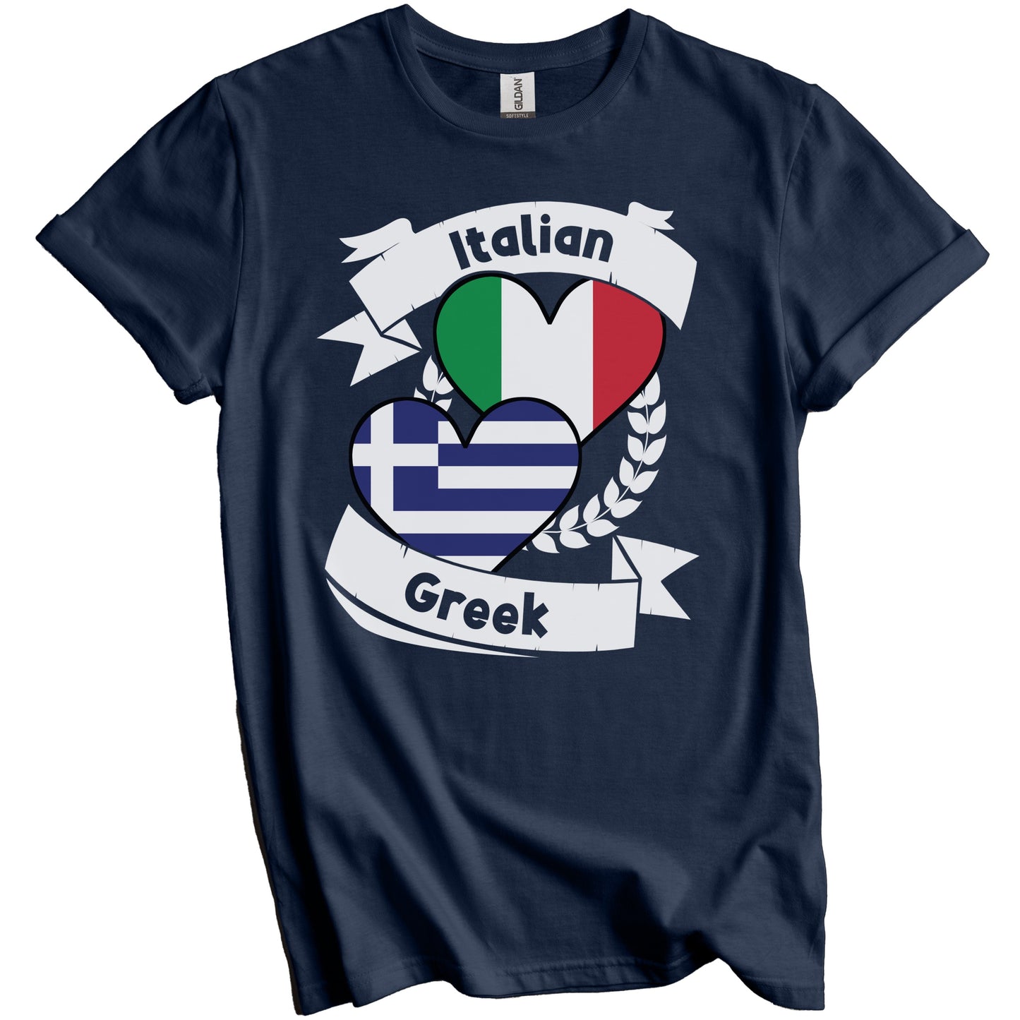 Italian Greek Heart Flags Italy Greece T-Shirt