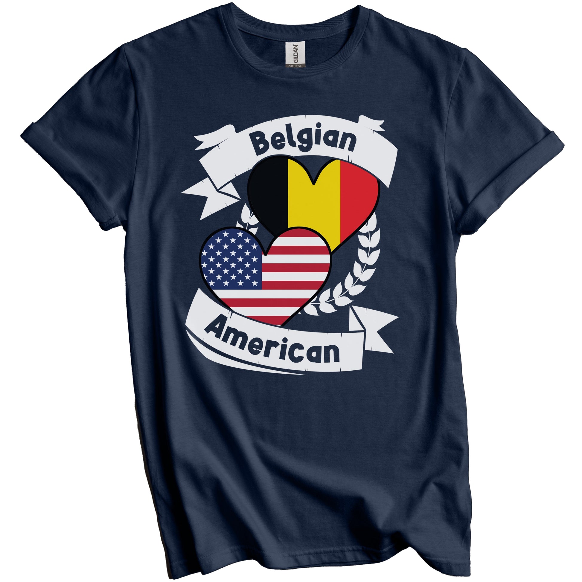 Belgian American Hearts USA Flag Belgium Flag T-Shirt
