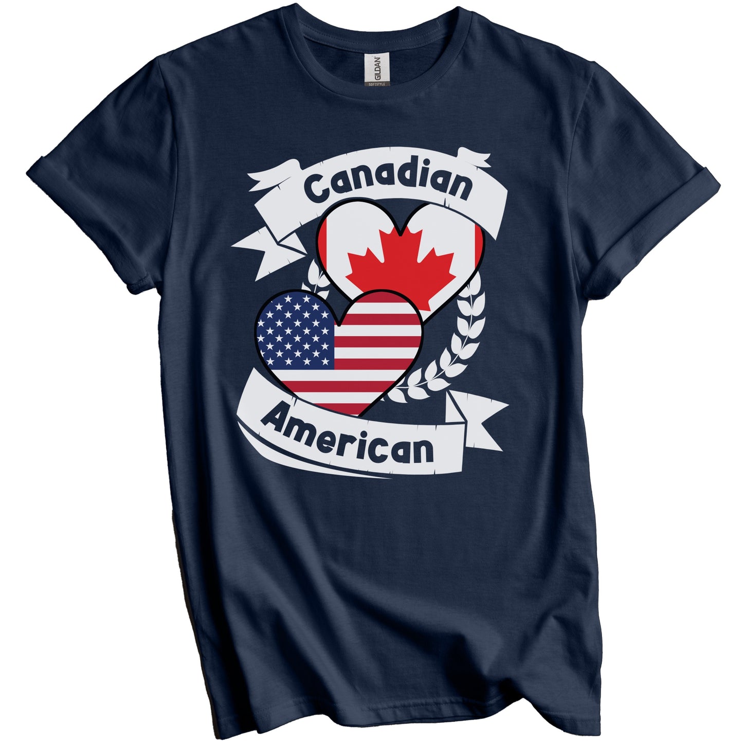 Canadian American Hearts USA Flag Canada Flag T-Shirt