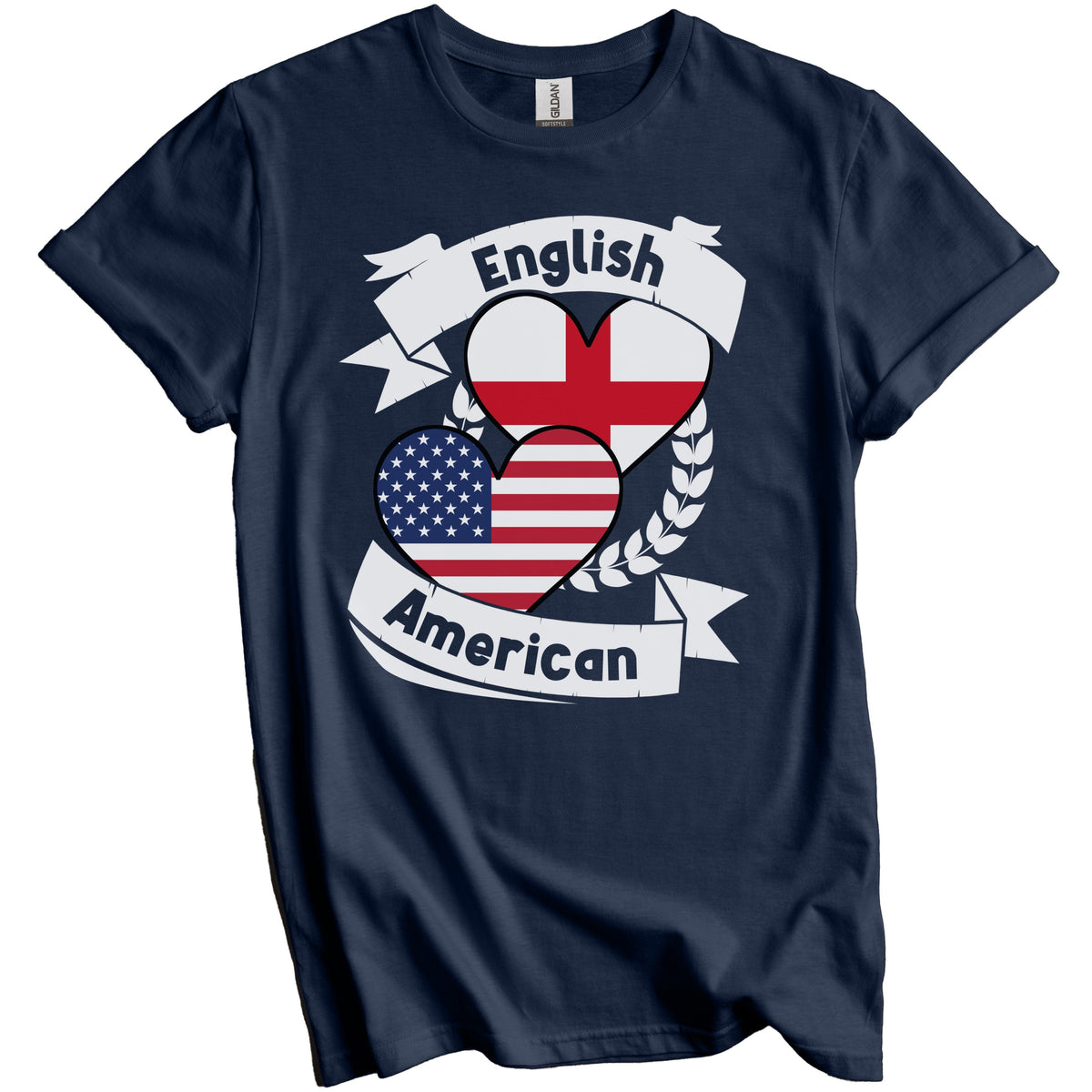English American Hearts USA Flag England Flag T-Shirt