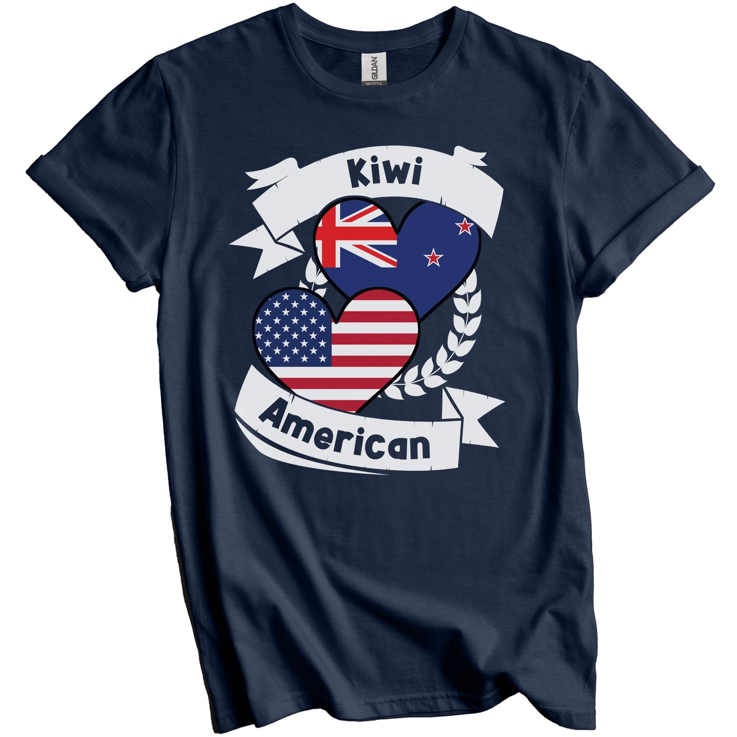 Kiwi American Hearts USA Flag New Zealand Flag T-Shirt