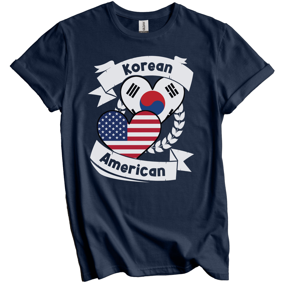 Korean American Hearts USA Flag South Korea Flag T-Shirt