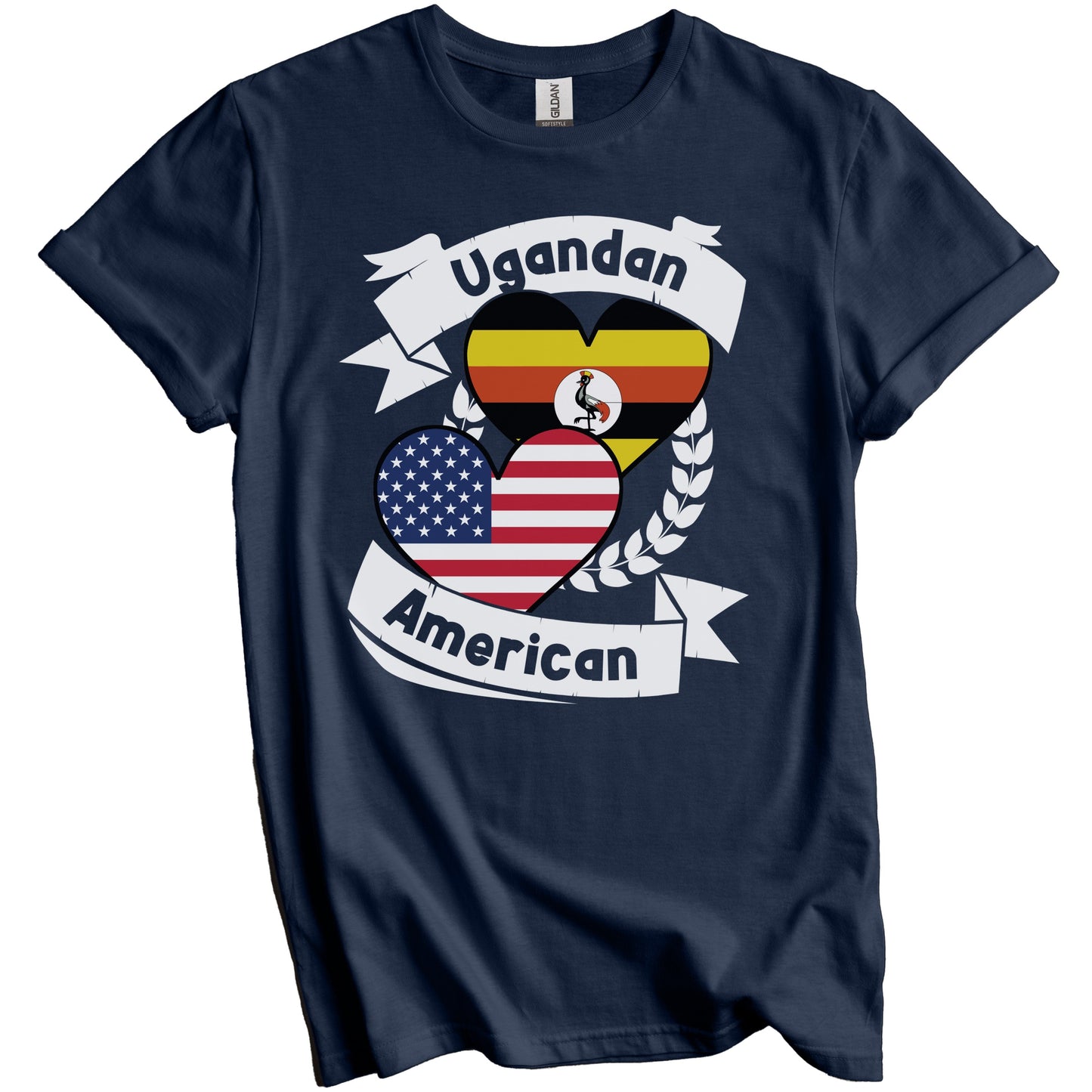 Ugandan American Hearts USA Flag Uganda Flag T-Shirt