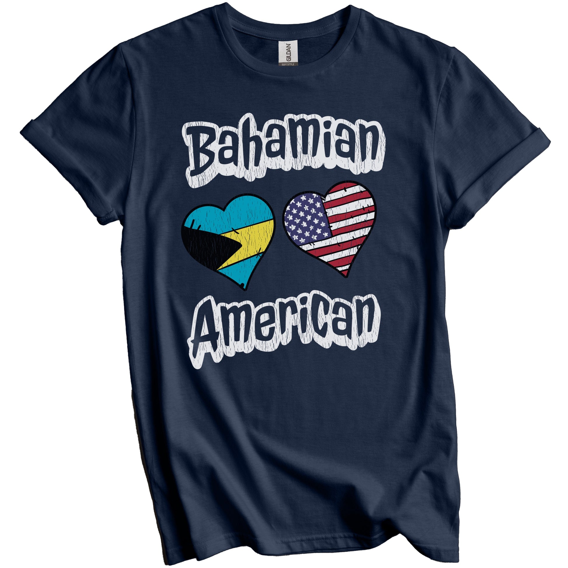 Bahamian American Flag Hearts Combo Bahamas Distressed T-Shirt