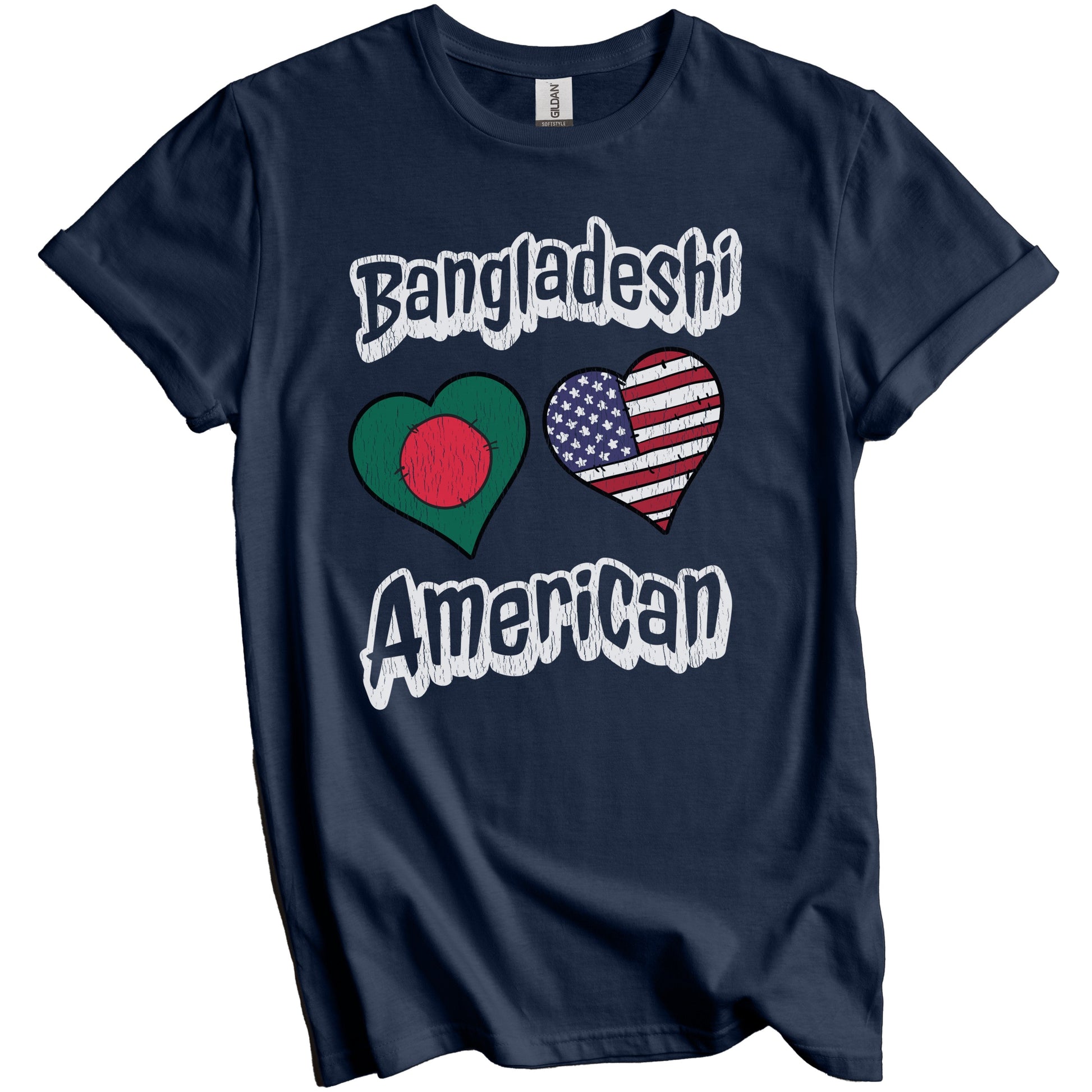 Bangladeshi American Flag Hearts Combo Bangladesh Distressed T-Shirt