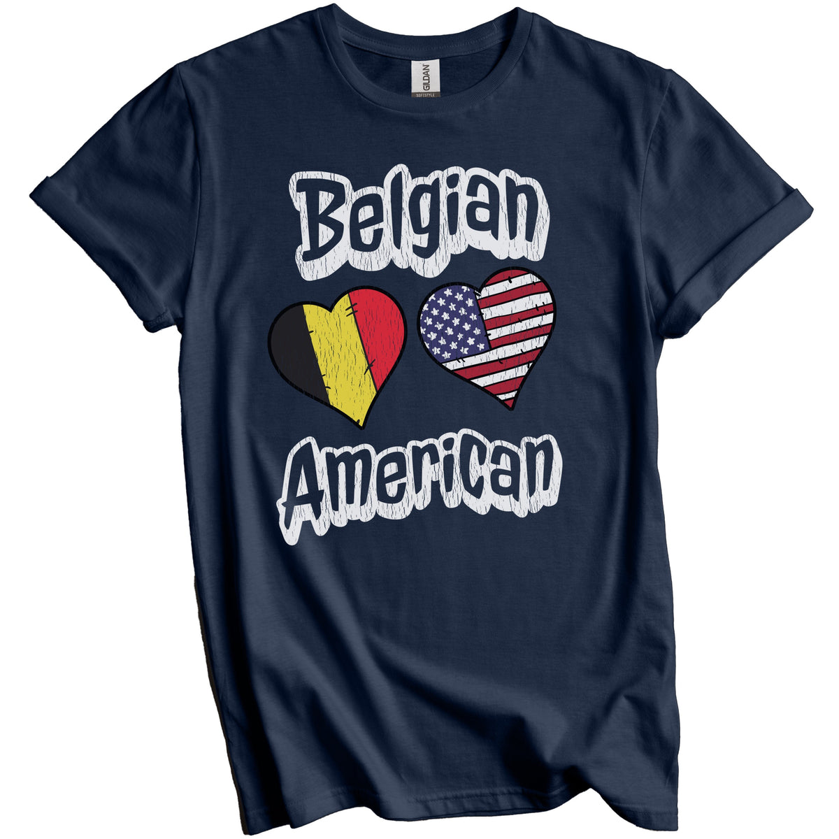 Belgian American Flag Hearts Combo Belgium Distressed T-Shirt