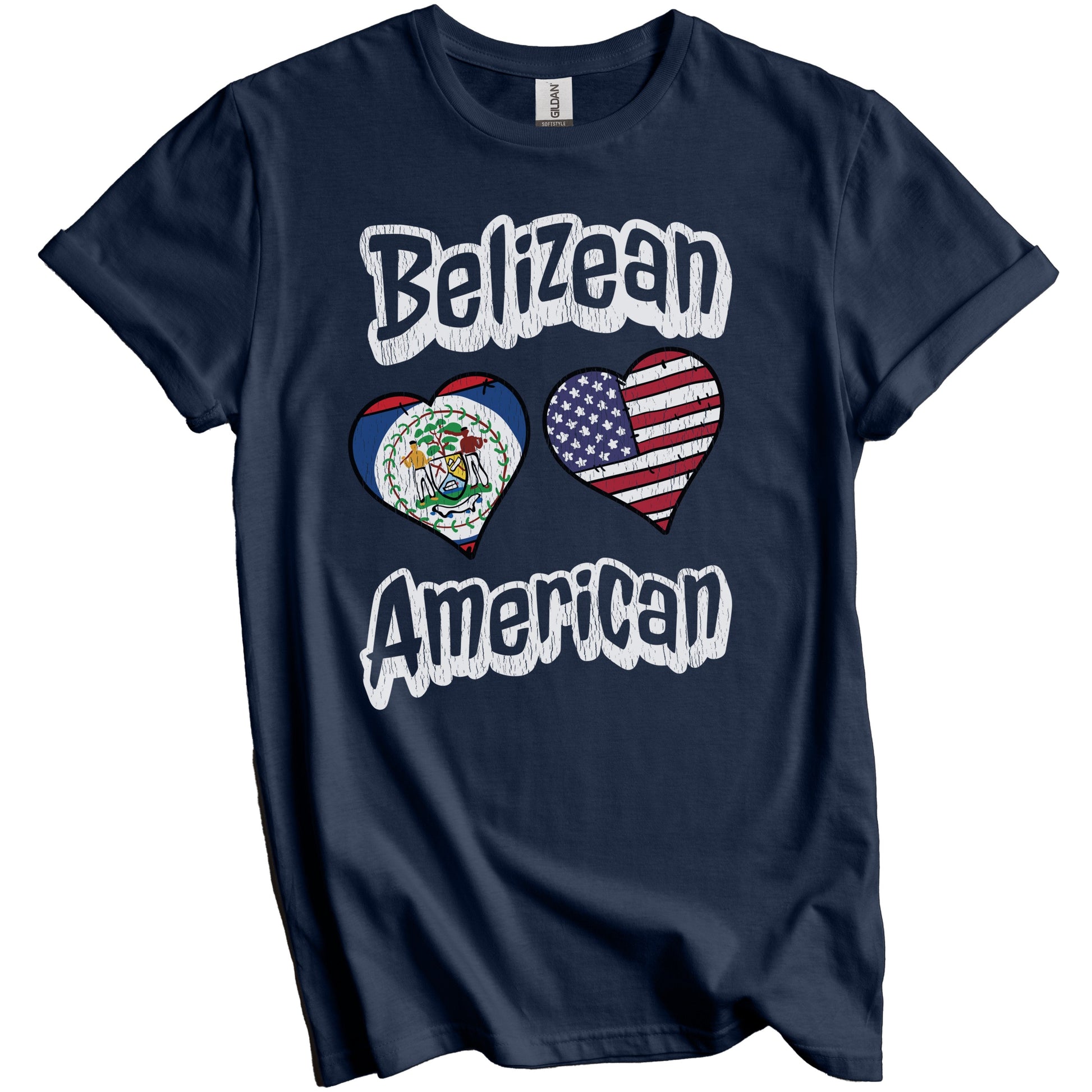 Belizean American Flag Hearts Combo Belize Distressed T-Shirt