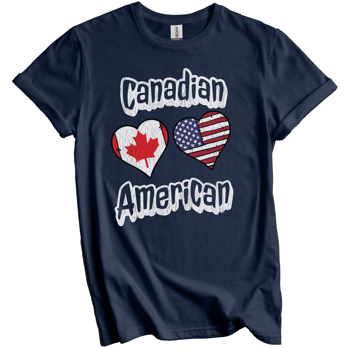 Canadian American Flag Hearts Combo Canada Distressed T-Shirt