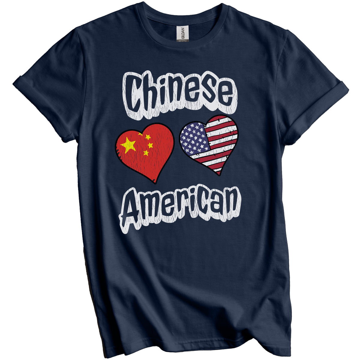 Chinese American Flag Hearts Combo China Distressed T-Shirt