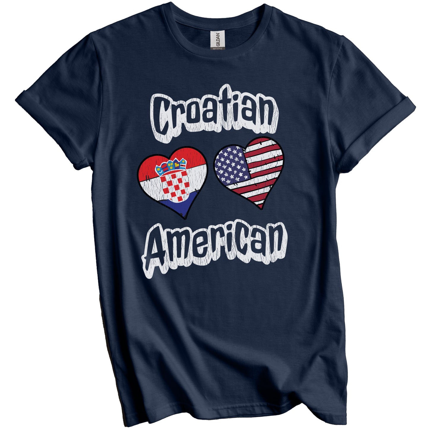 Croatian American Flag Hearts Combo Croatia Distressed T-Shirt