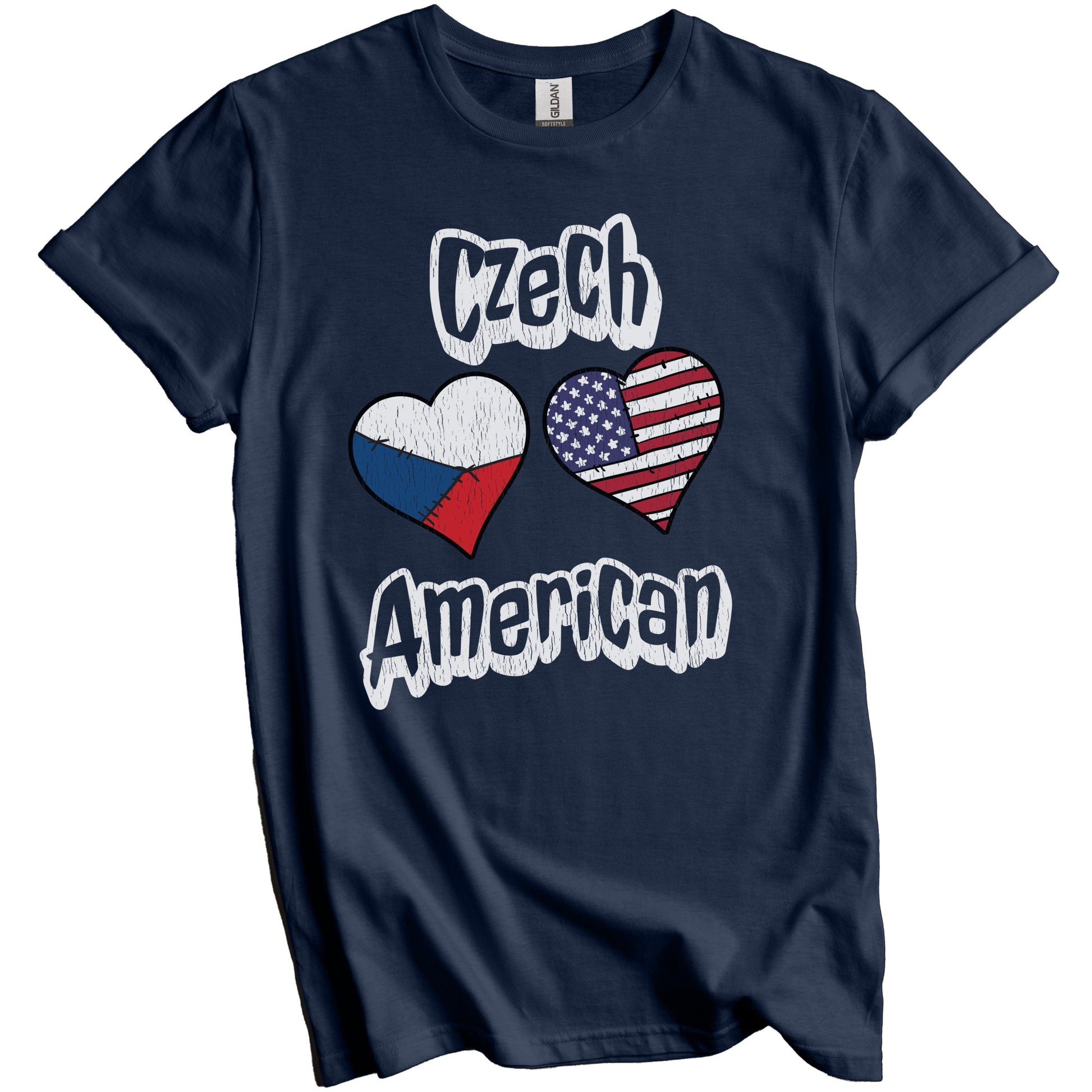 Czech American Flag Hearts Combo Czech Republic Distressed T-Shirt