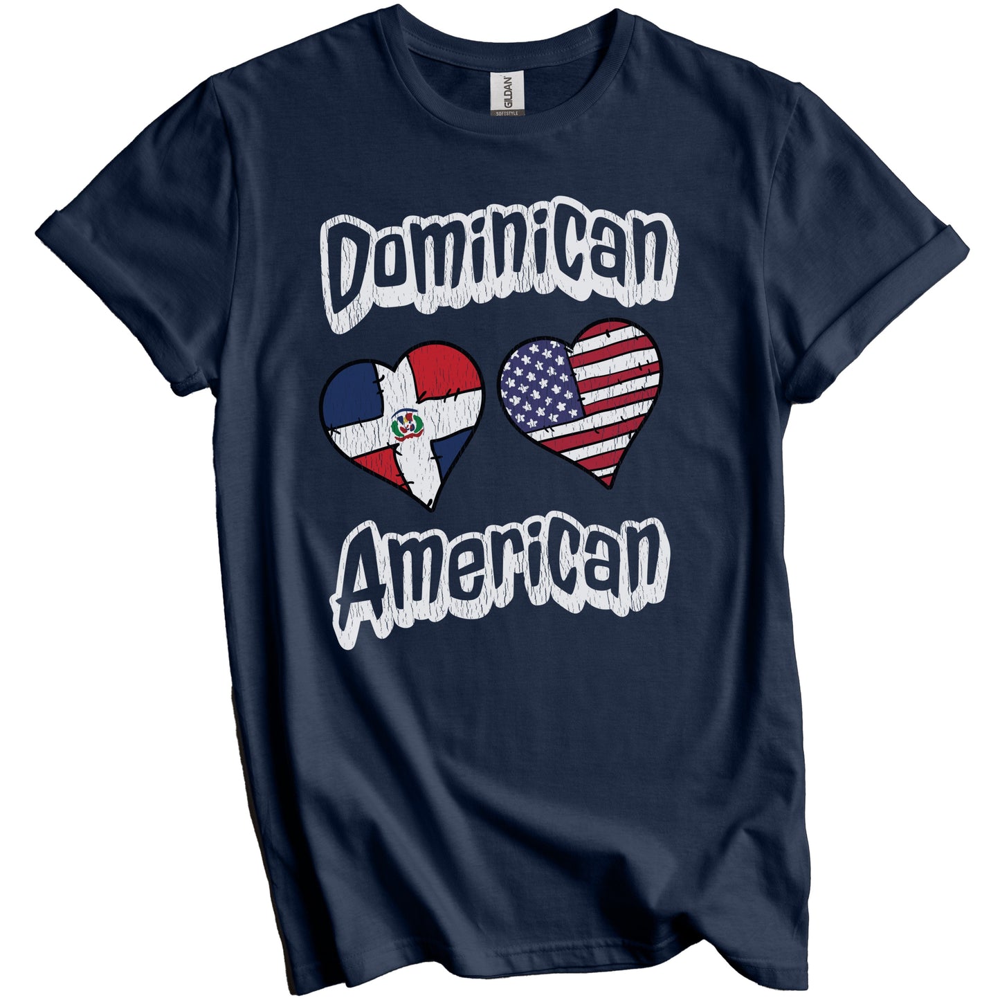 Dominican American Flag Hearts Combo Dominican Republic Distressed T-Shirt
