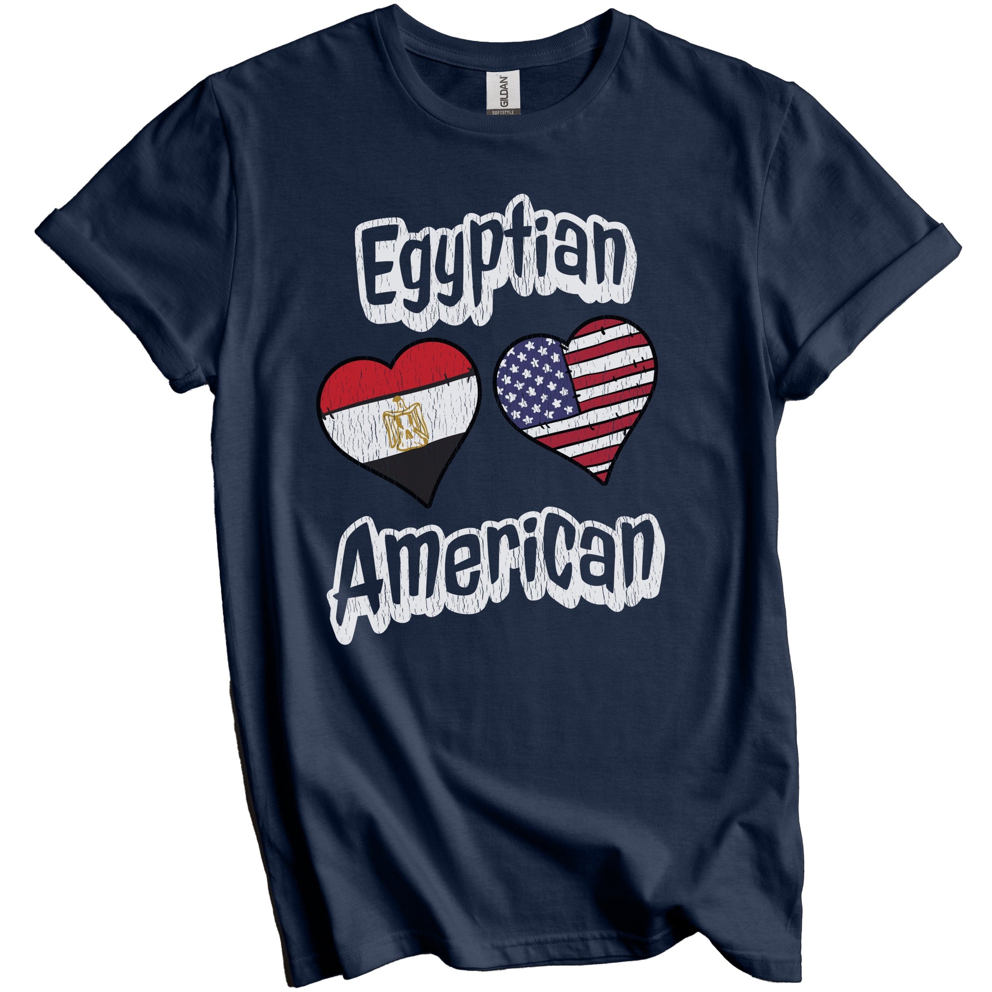 Egyptian American Flag Hearts Combo Egypt Distressed T-Shirt