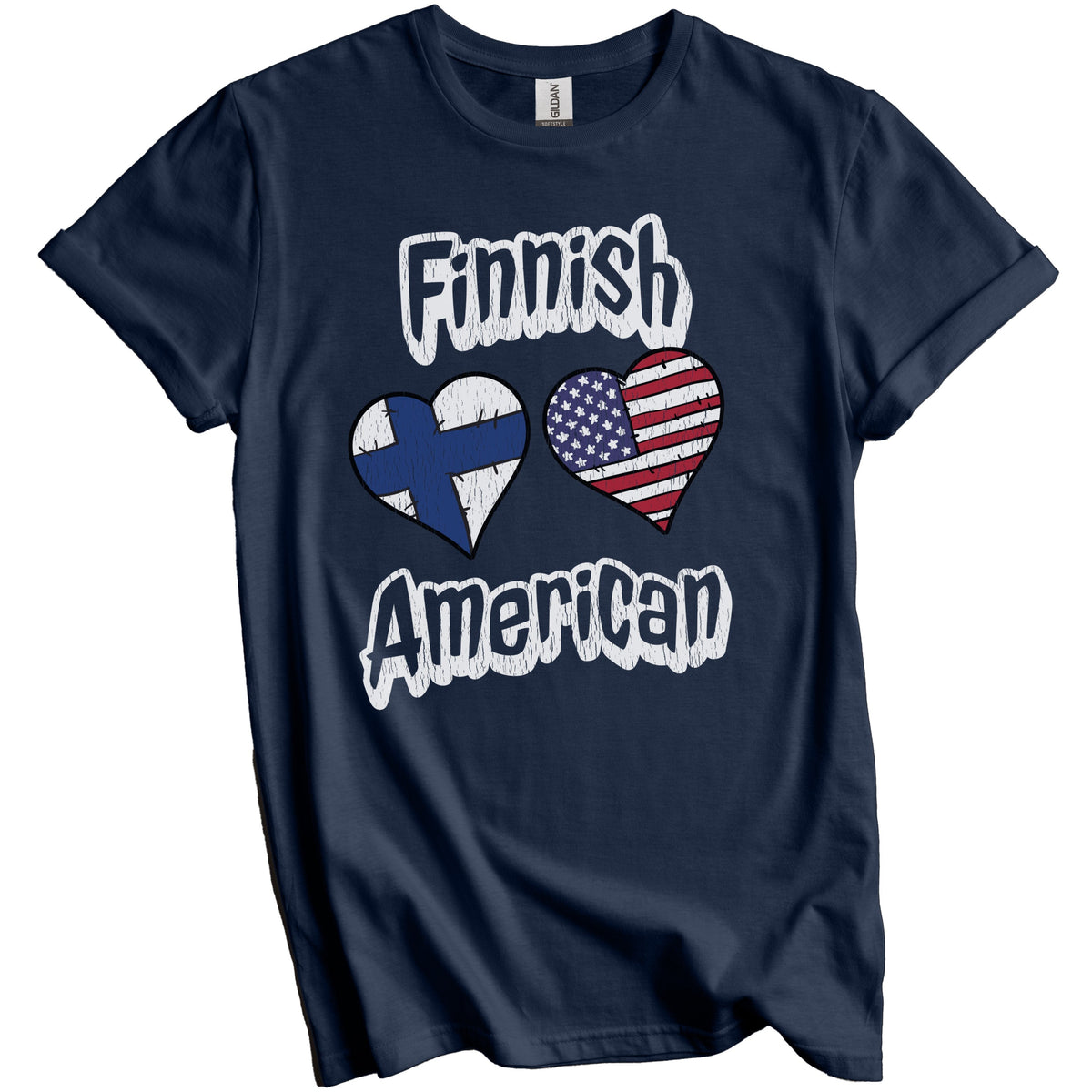 Finnish American Flag Hearts Combo Finland Distressed T-Shirt